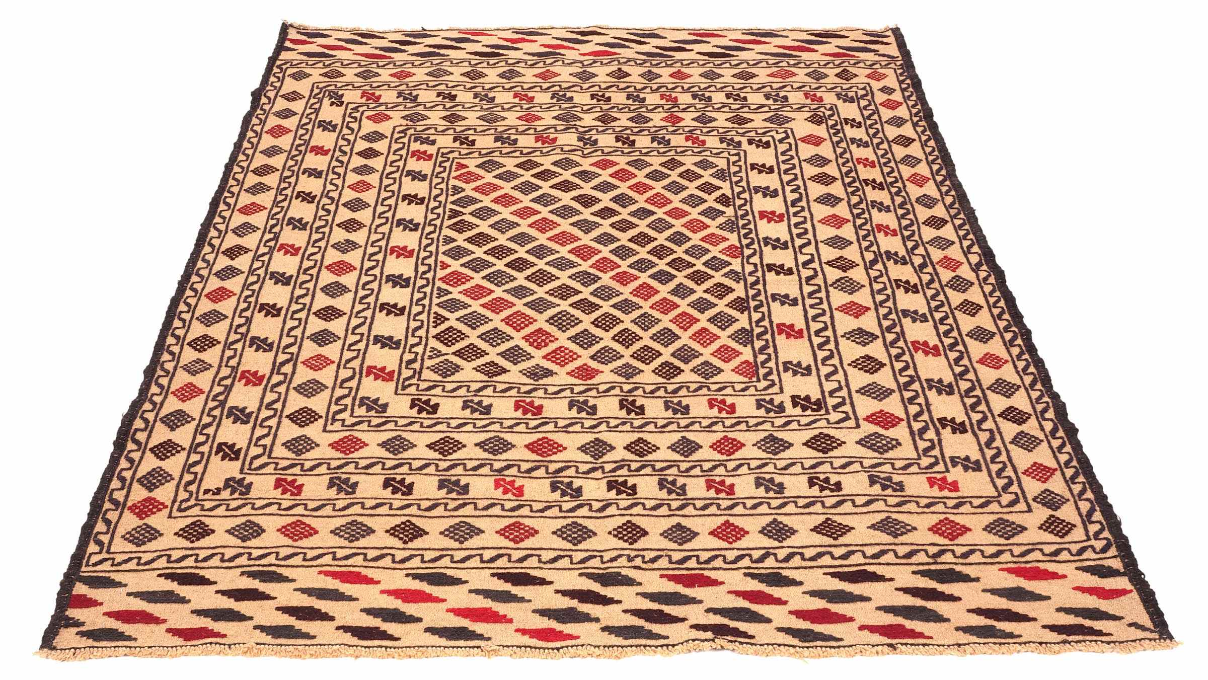 Afghan Kelim Gol Barjasta Teppich 120x180 Handgewebt Gold Geometrisch Handarbeit Gewebt
