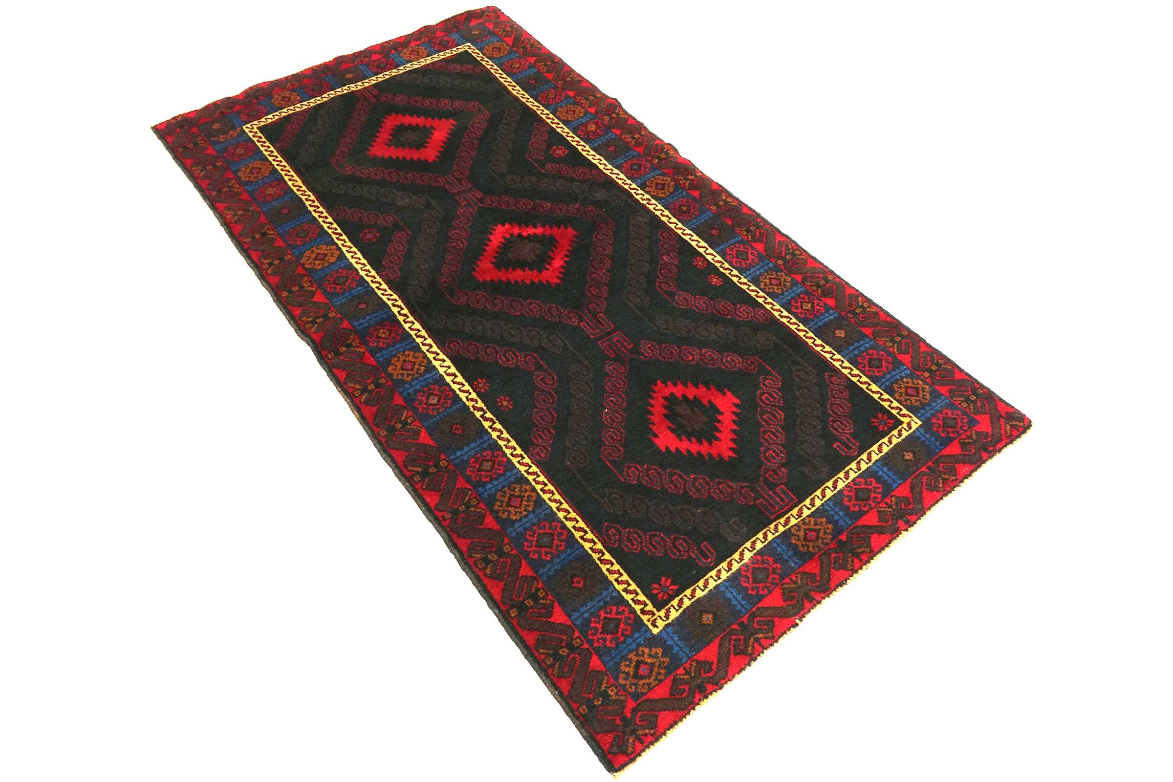 Afghan Belutsch Baluch 100x190 Handgeknüpft Orientteppich Schwarz Geometrisch