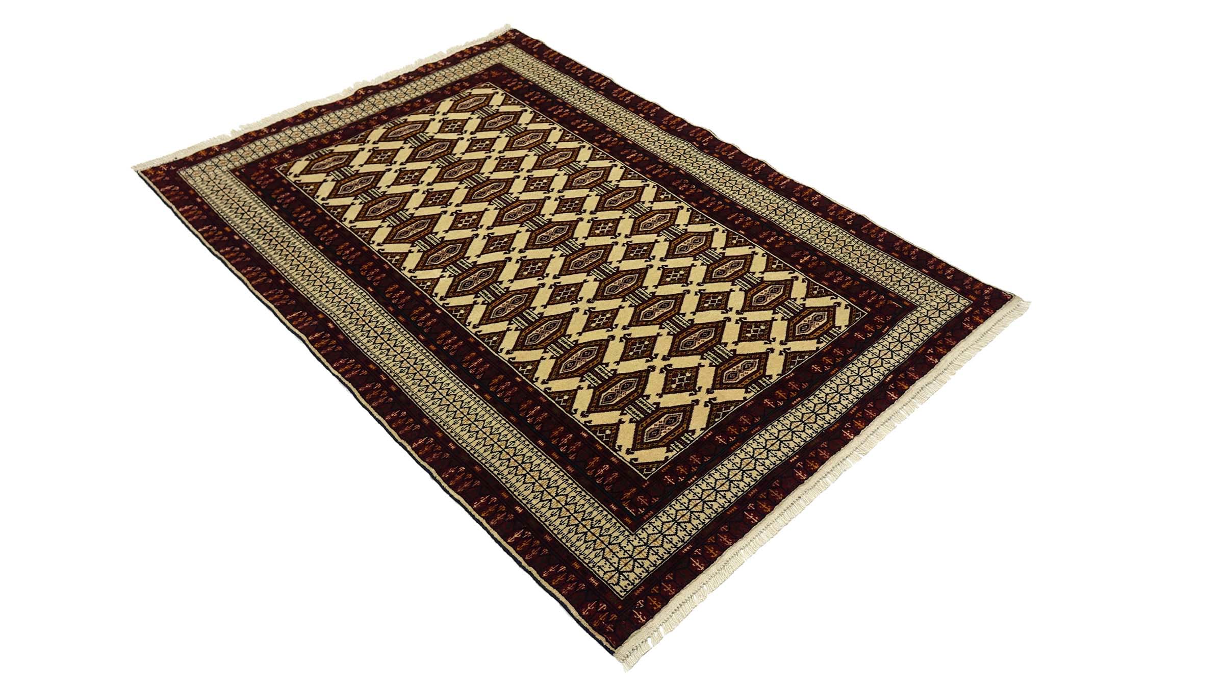 Afghan Teppich 120x180 Handgeknüpft Beige Geometrisch Orient Kurzflor Wohnzimmer