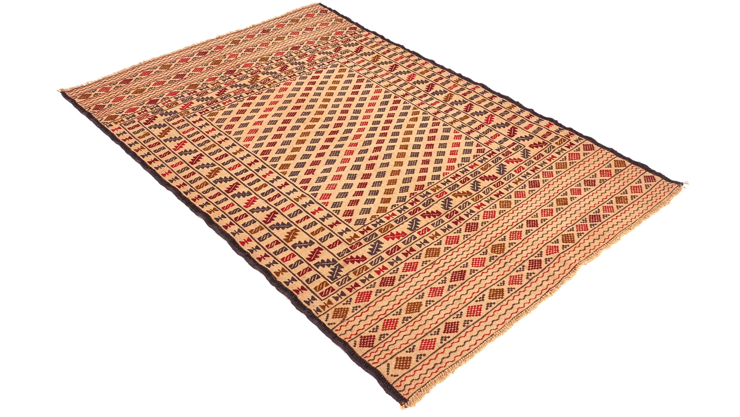 Afghan Kelim Gol Barjasta Teppich 120x180 Handgewebt Gold Geometrisch Handarbeit Gewebt