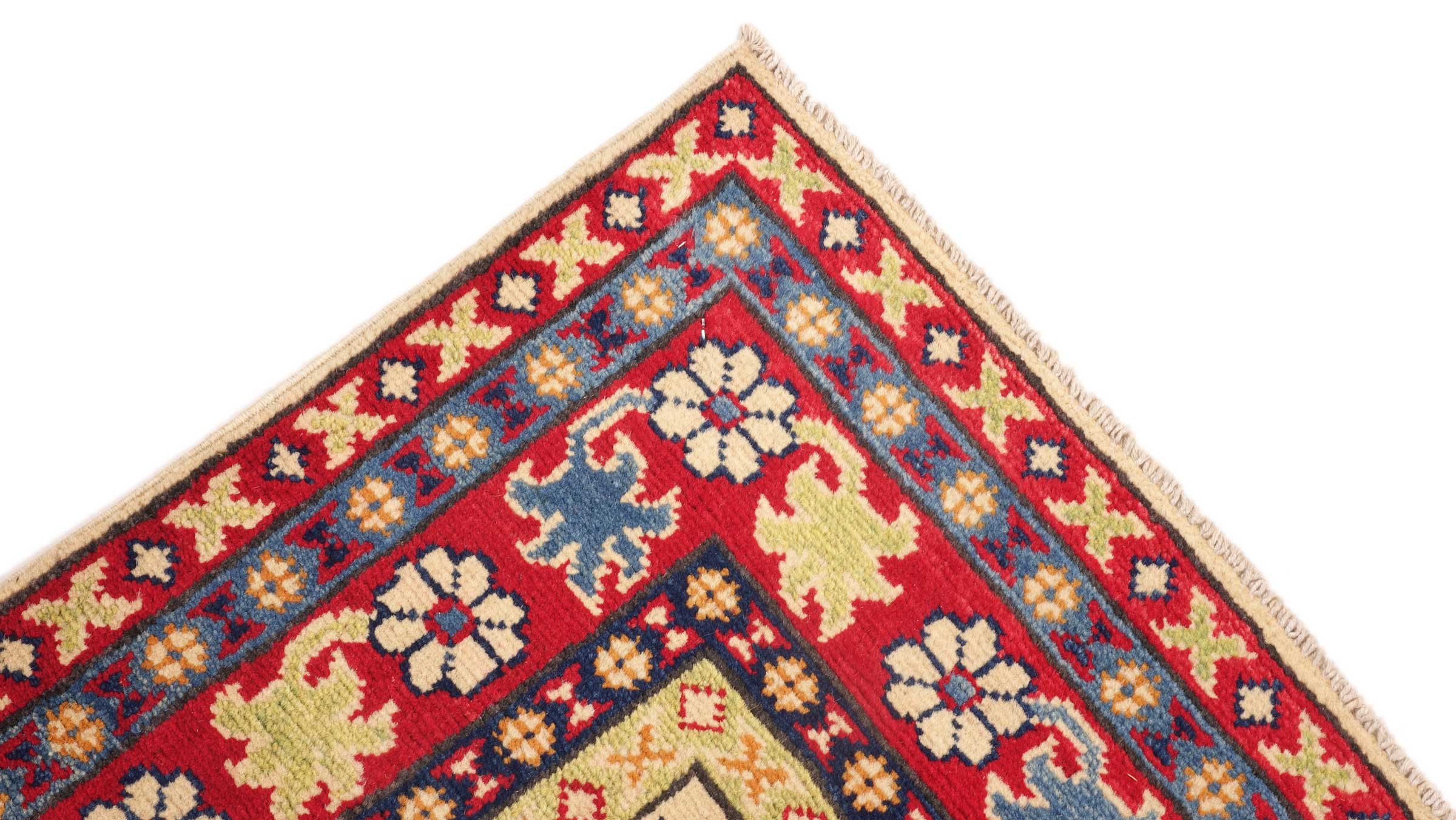 Kazak Teppich 80x300 Handgeknüpft Läufer Beige Floral Orientalisch UNIKAT Kurzflor