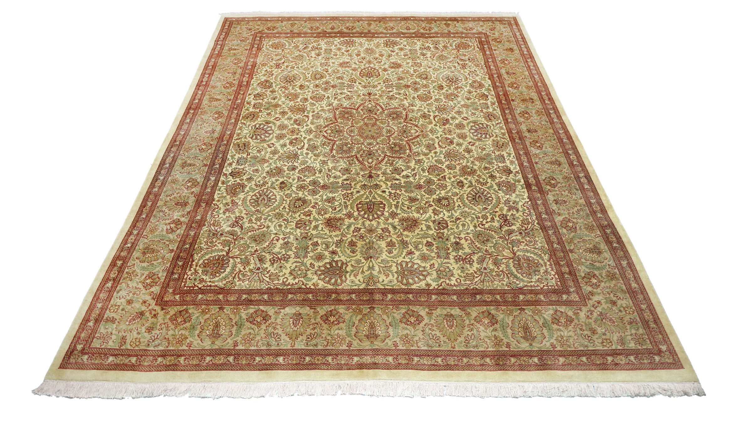 Pakistan Ziegler Ferahan Teppich 250x350 Handgeknüpft Beige Floral Orient Kurzflor