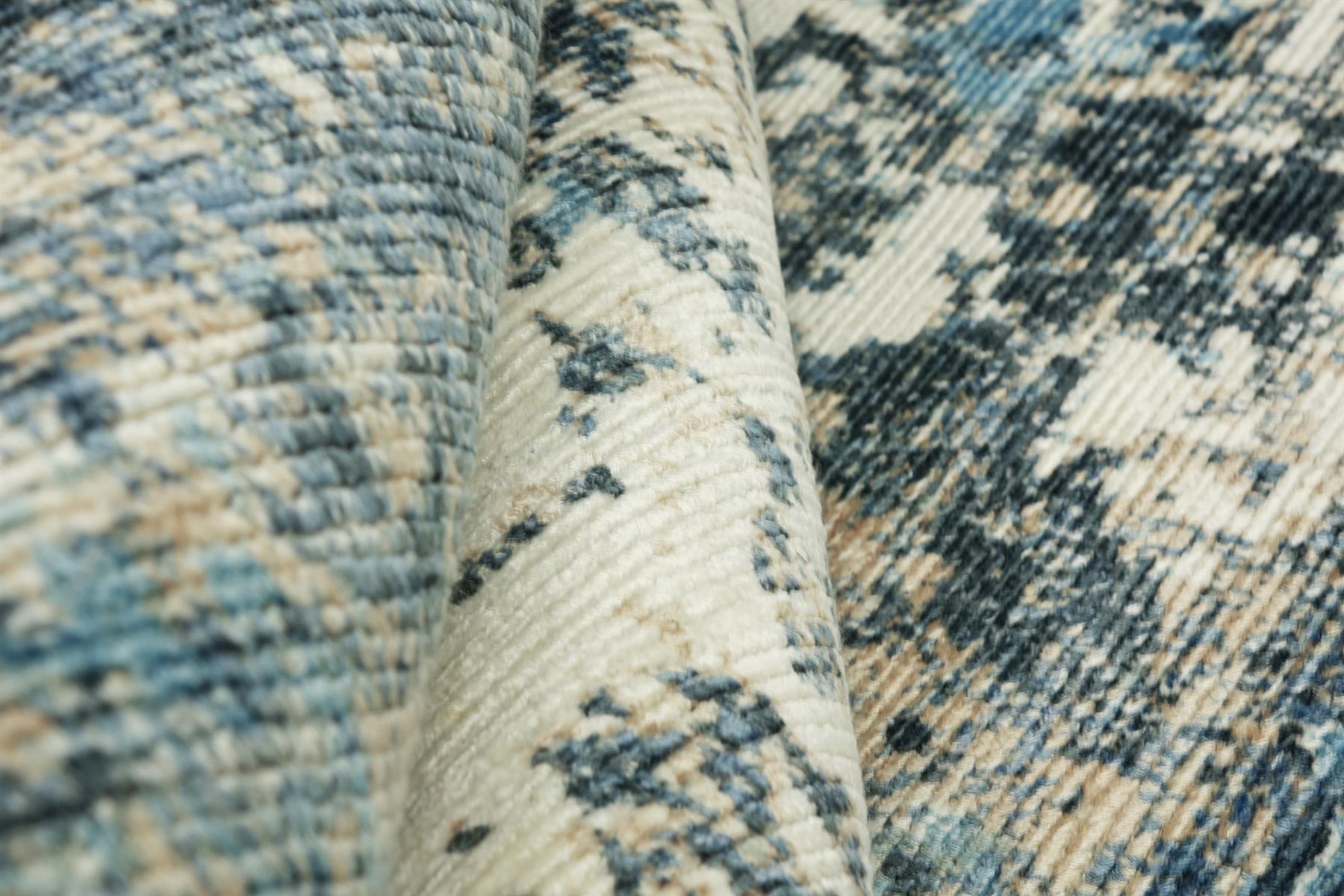 Handloom Vintage 170x240 250x300 250x350 Handgewebt Teppich Blau Abstrakt Handarbeit