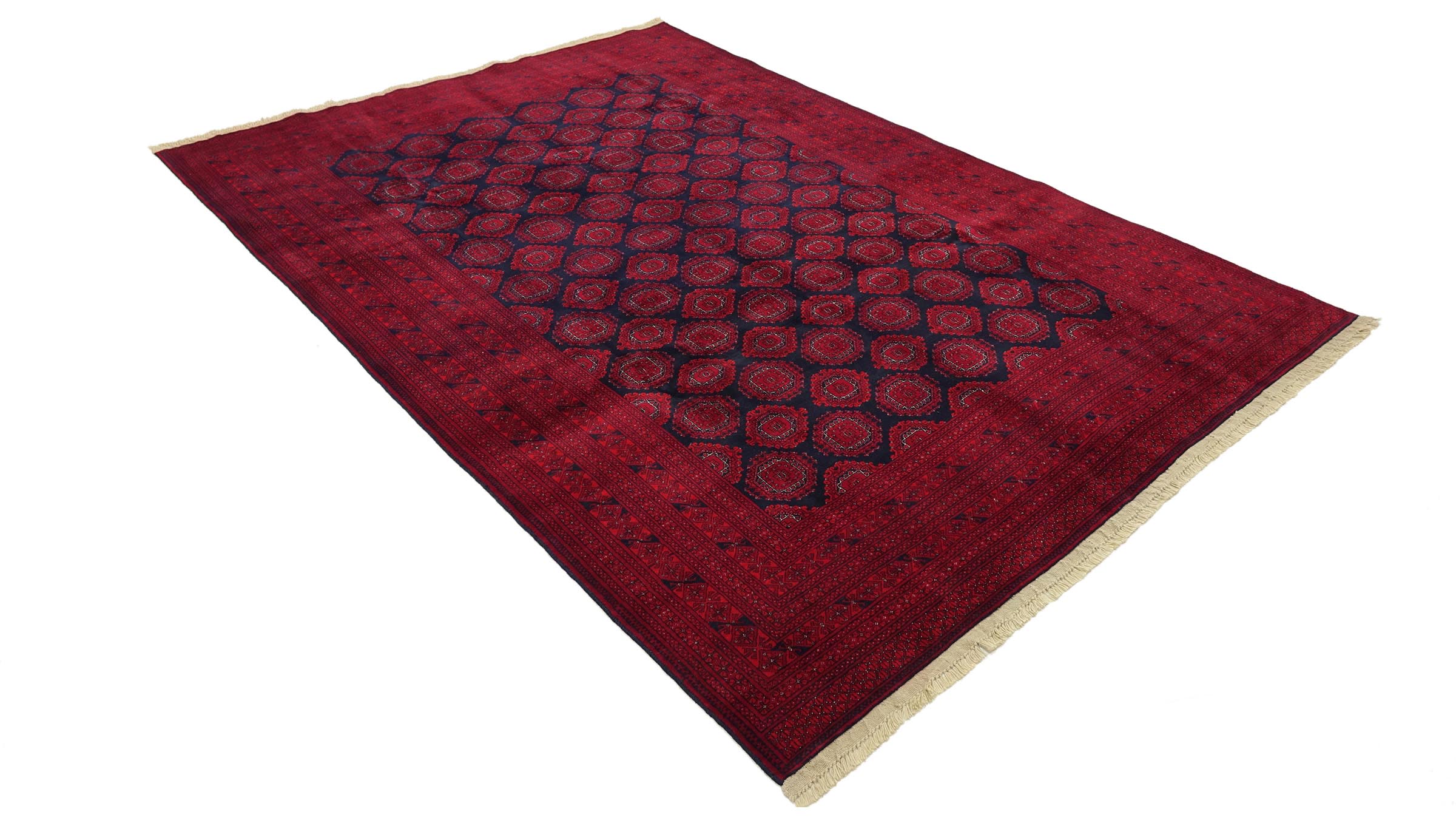 Afghan Teppich 200x300 Handgeknüpft Rot Geometrisch Orient Kurzflor Wohnzimmer