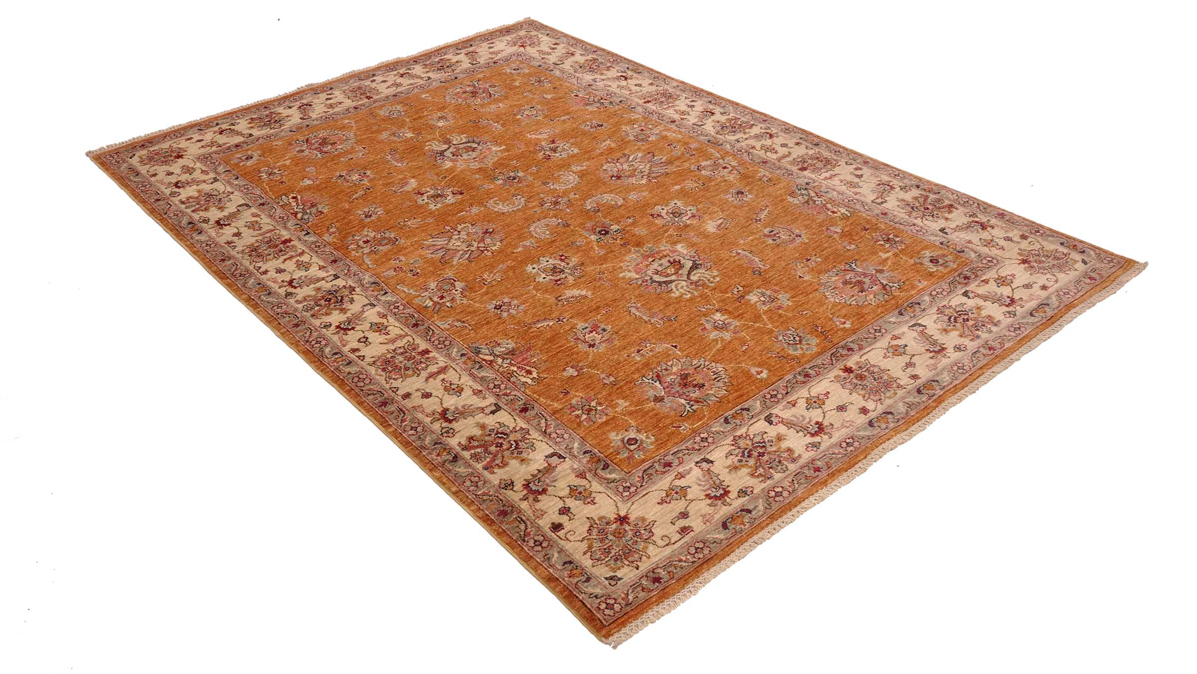 Chobi Ziegler Teppich 170x250 Handgeknüpft Orange Floral Orientalisch UNIKAT Kurzflor