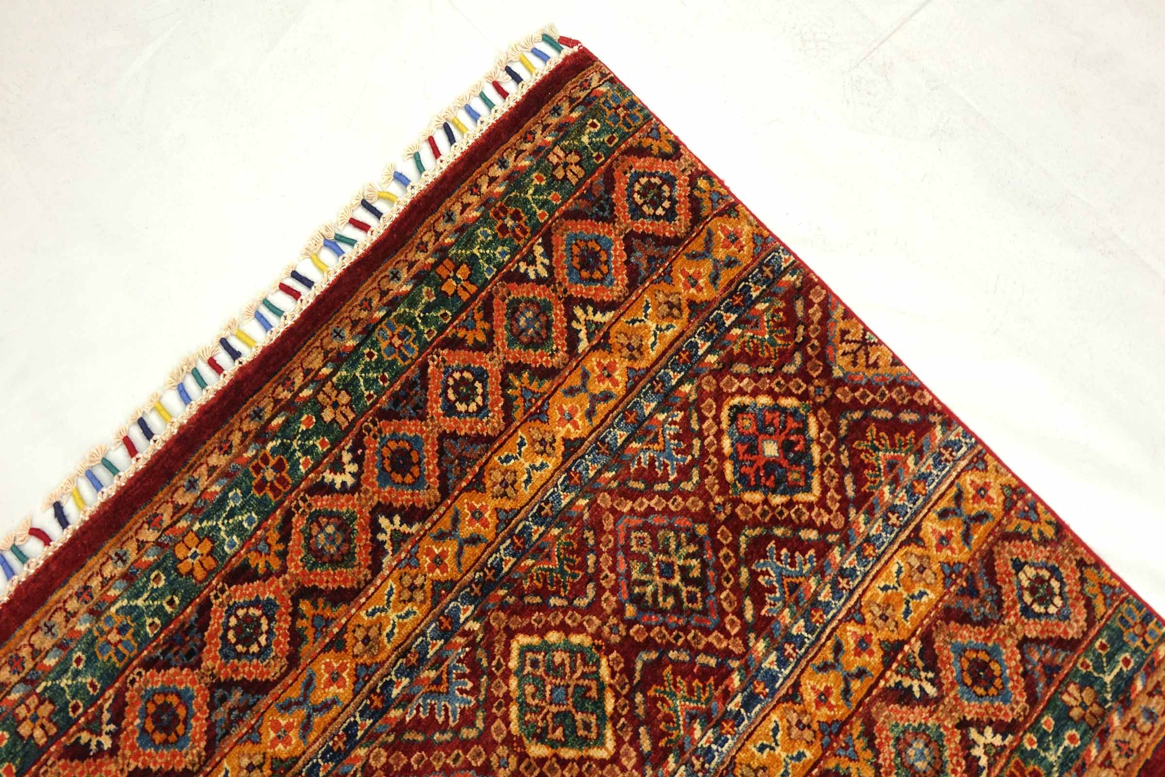 Afghan Khorjin Shaal 200x300 Handgeknüpft Orientteppich Rot Streifen Wolle