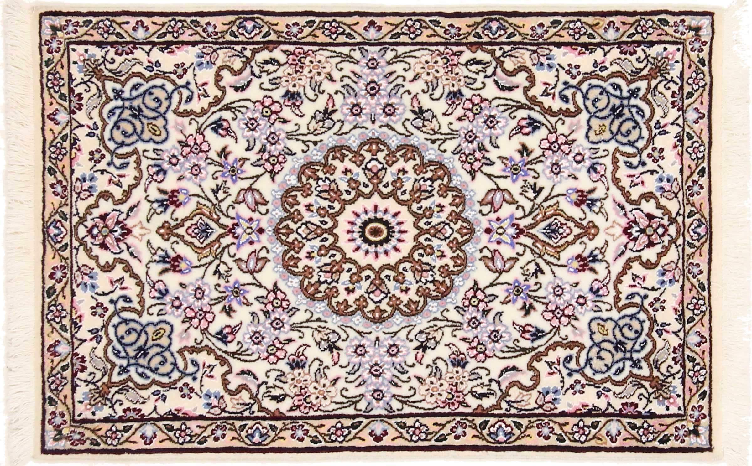 Perserteppich Nain 9LA 60x90 Handgeknüpft Weiß Medaillon Orientalisch UNIKAT Kurzflor