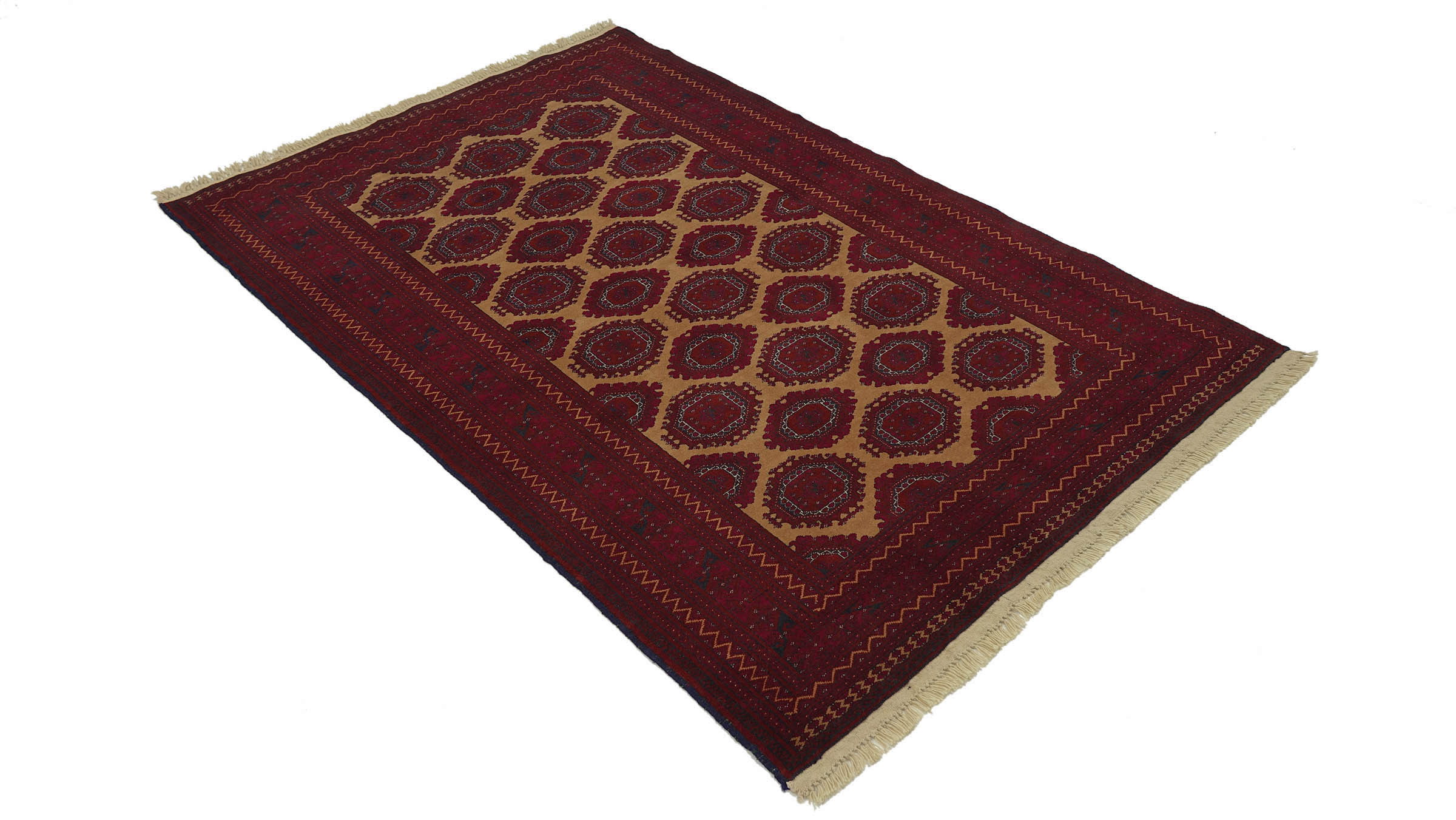 Afghan Teppich 120x190 Handgeknüpft Rot Geometrisch Orient Kurzflor Wohnzimmer