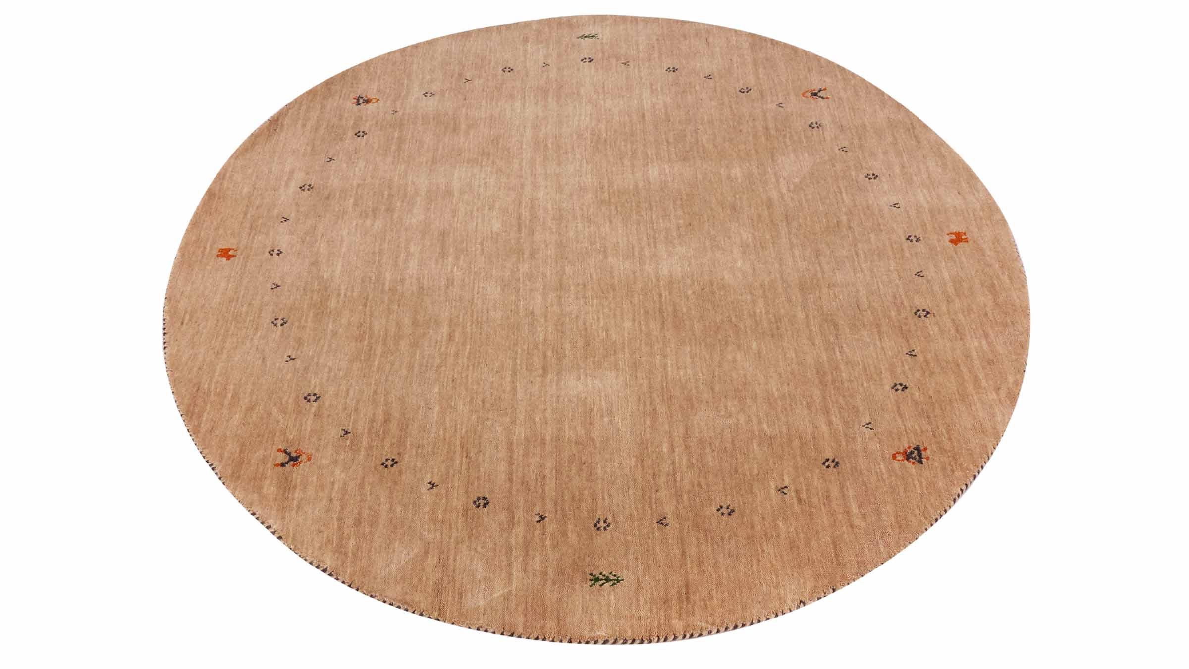Wollteppich Gabbeh MUTI 120x120 Handgewebt Rund Beige Einfarbig Handarbeit
