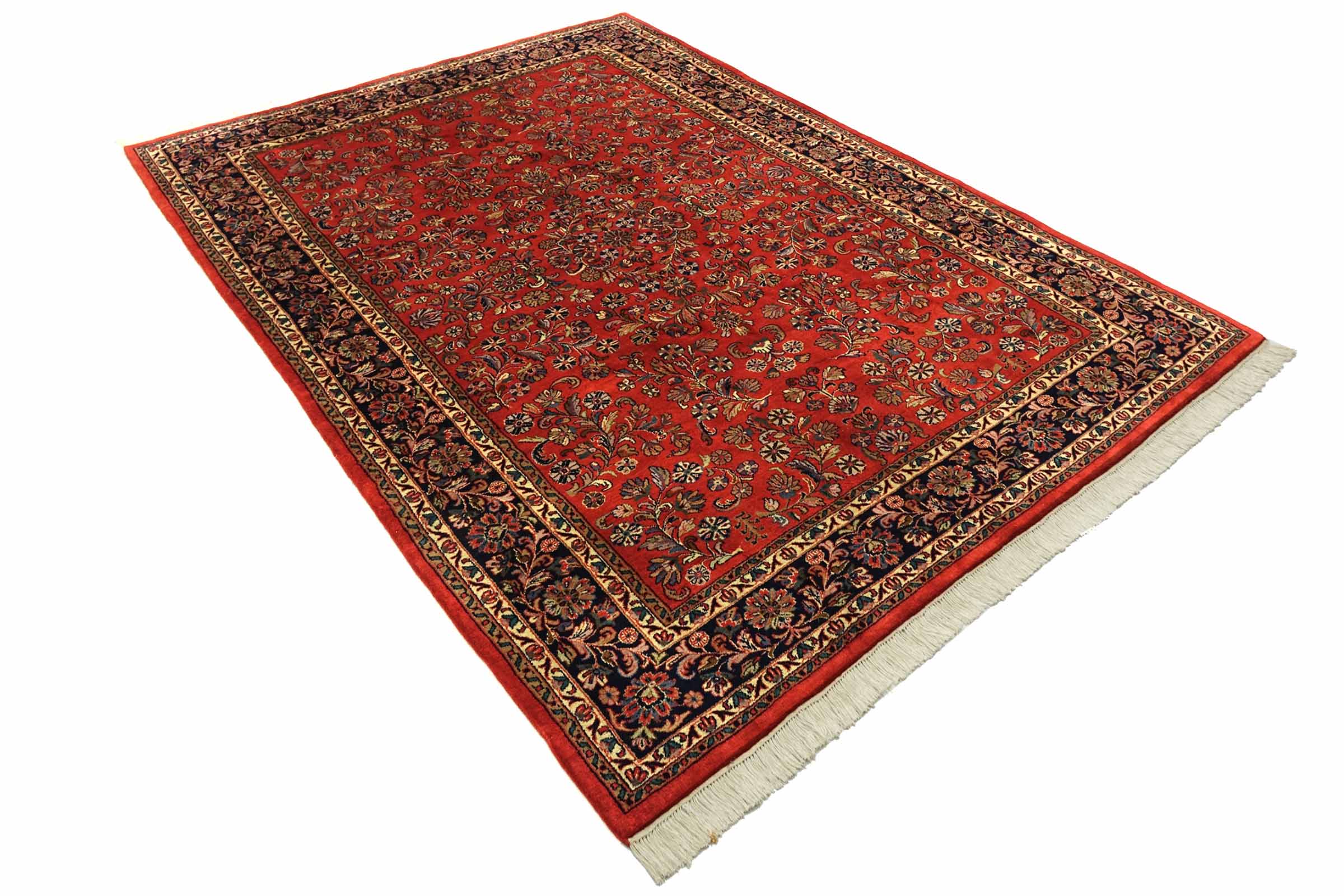 Sarough Teppich 200x300 Handgeknüpft Orange Floral Wolle Kurzflor Rug