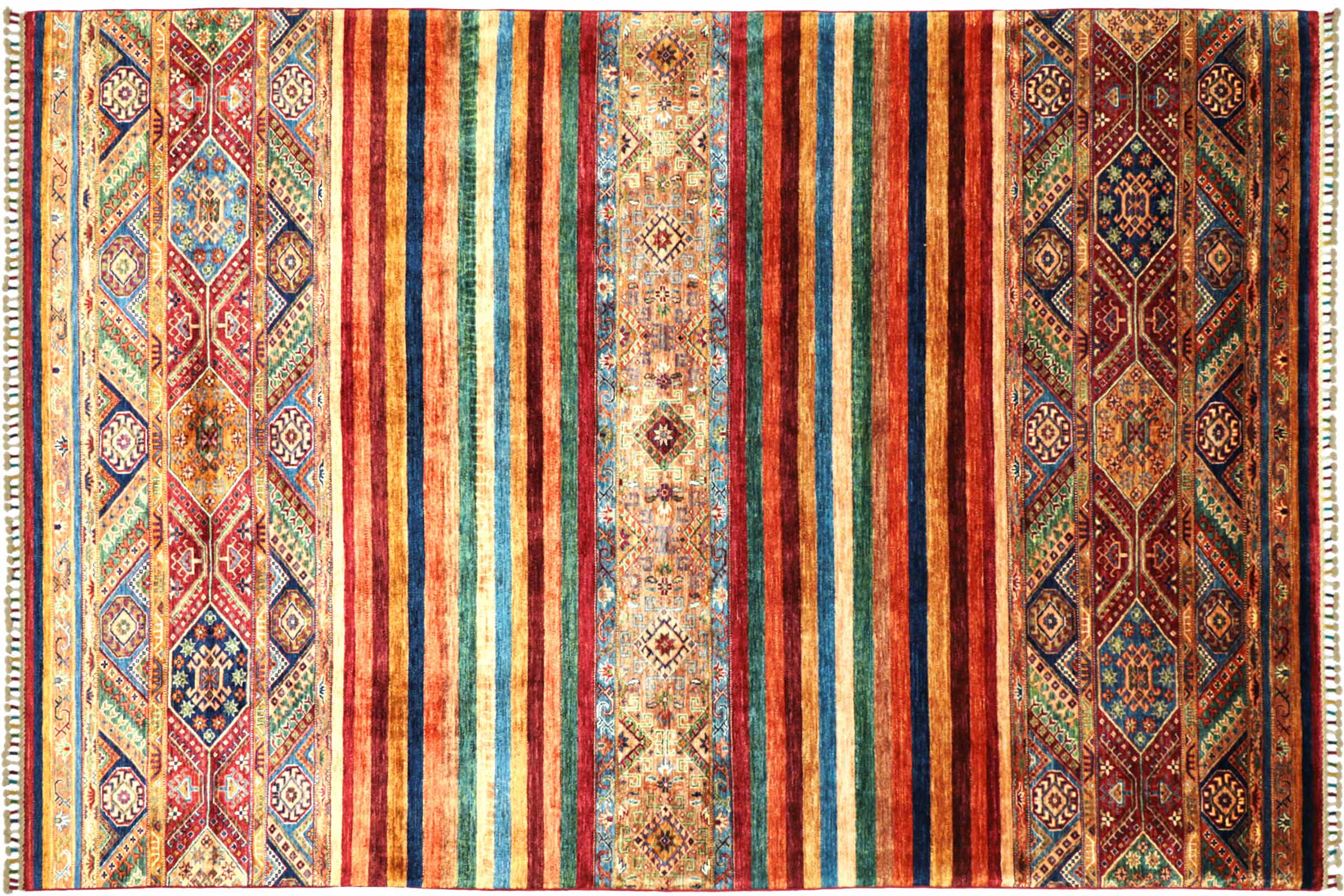 Afghan Khorjin Shaal 200x300 Handgeknüpft Orientteppich Rot Streifen Wolle