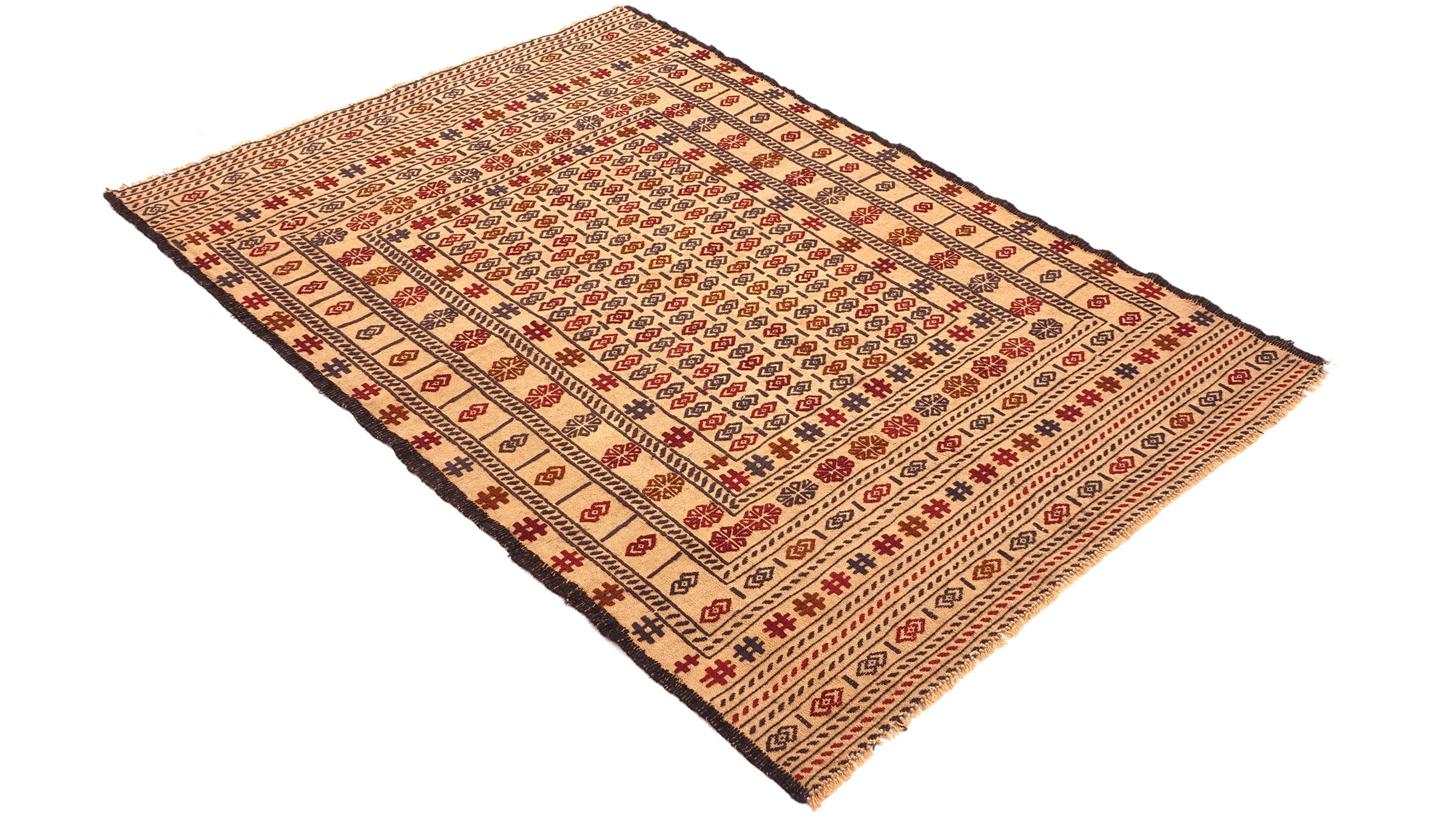 Afghan Kelim Gol Barjasta Teppich 120x180 Handgewebt Gold Geometrisch Handarbeit Gewebt