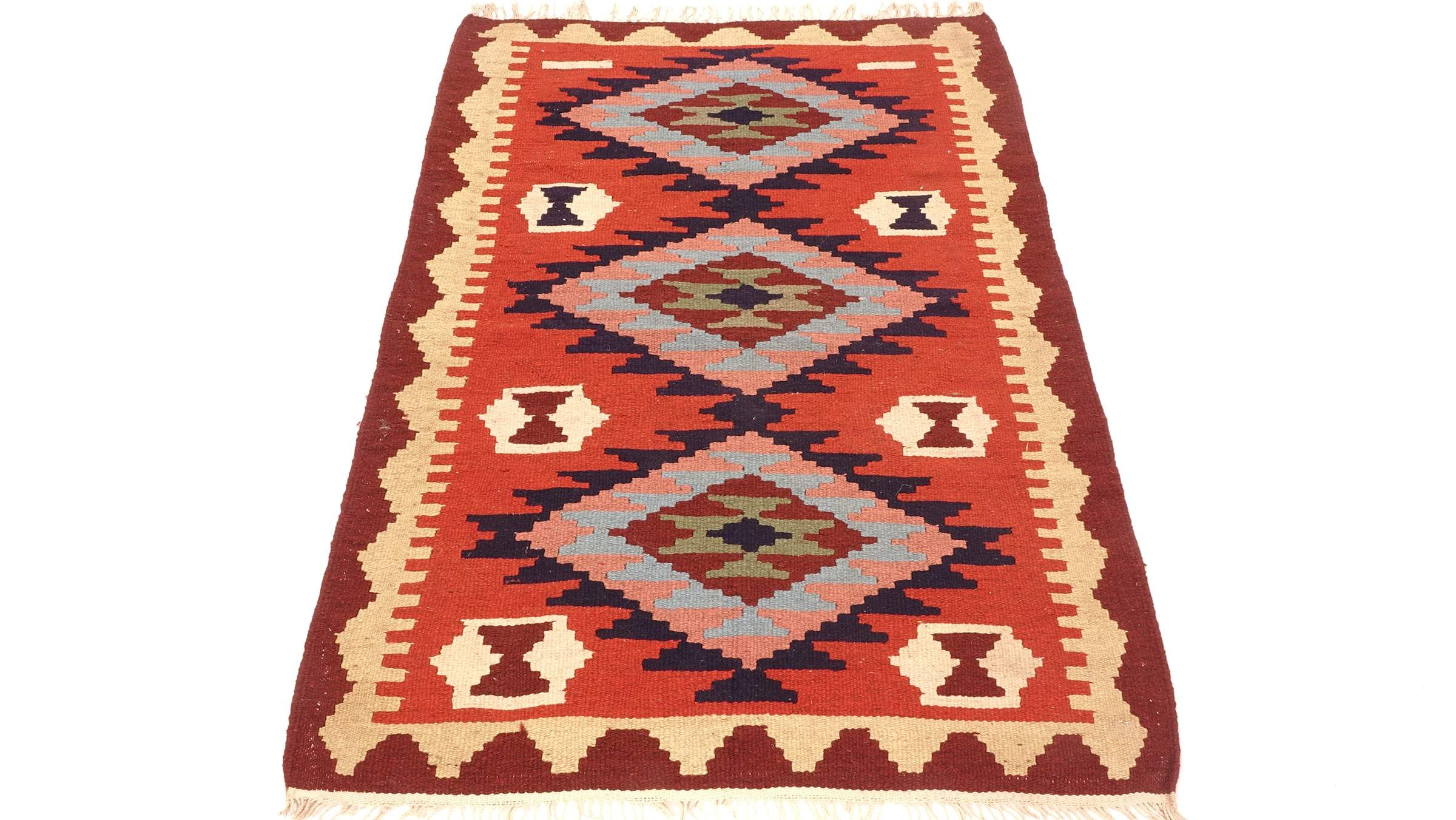 Perserteppich Kelim Ardebil 100x150 Handgewebt Orange Geometrisch Handarbeit Zimmer