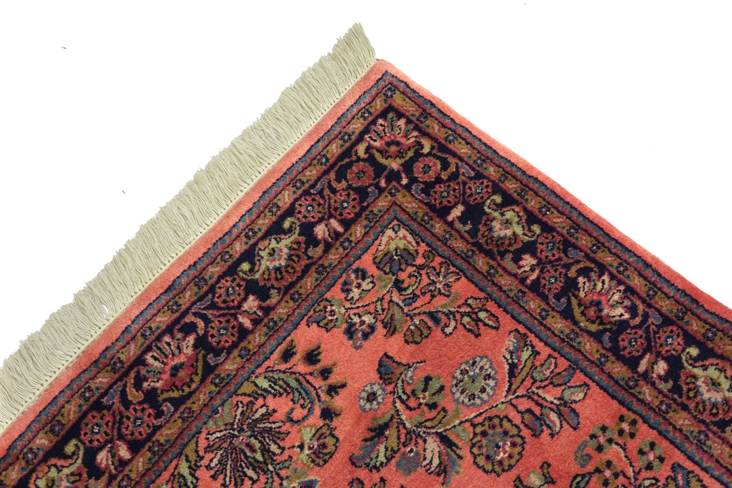 Sarough Teppich 100x200 Handgeknüpft Rosa Floral Wolle Kurzflor Rug