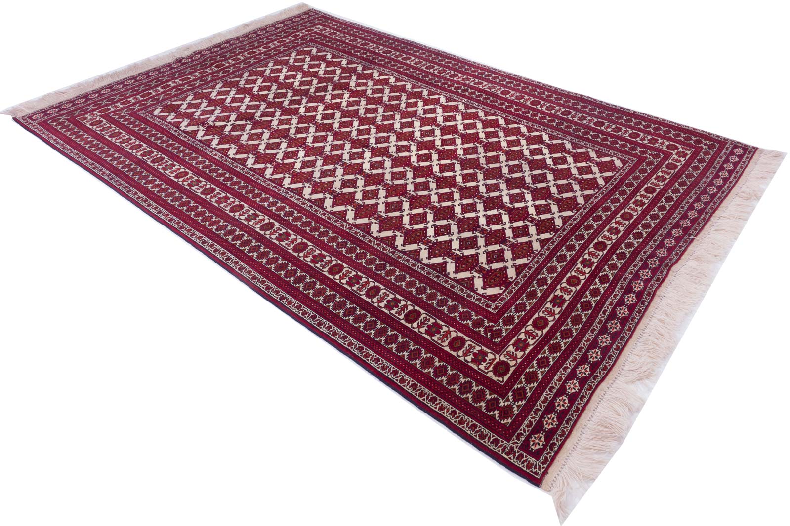 Afghan Kunduz Rug 200x300 Hand Knotted Red Geometric Pattern Orient Short Pile