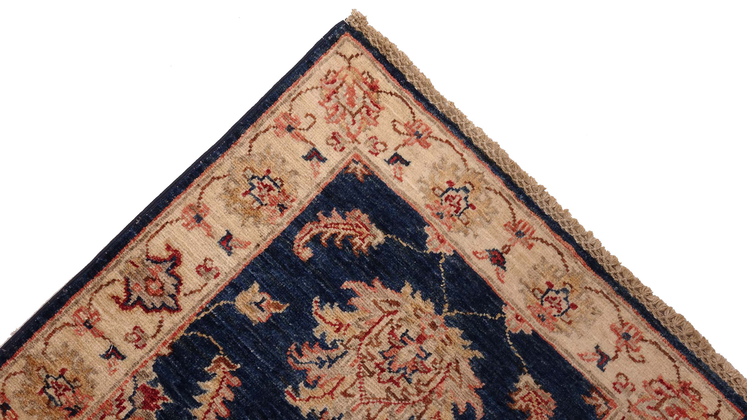 Chobi Ziegler Teppich 60x180 Handgeknüpft Läufer Blau Floral Orientalisch UNIKAT
