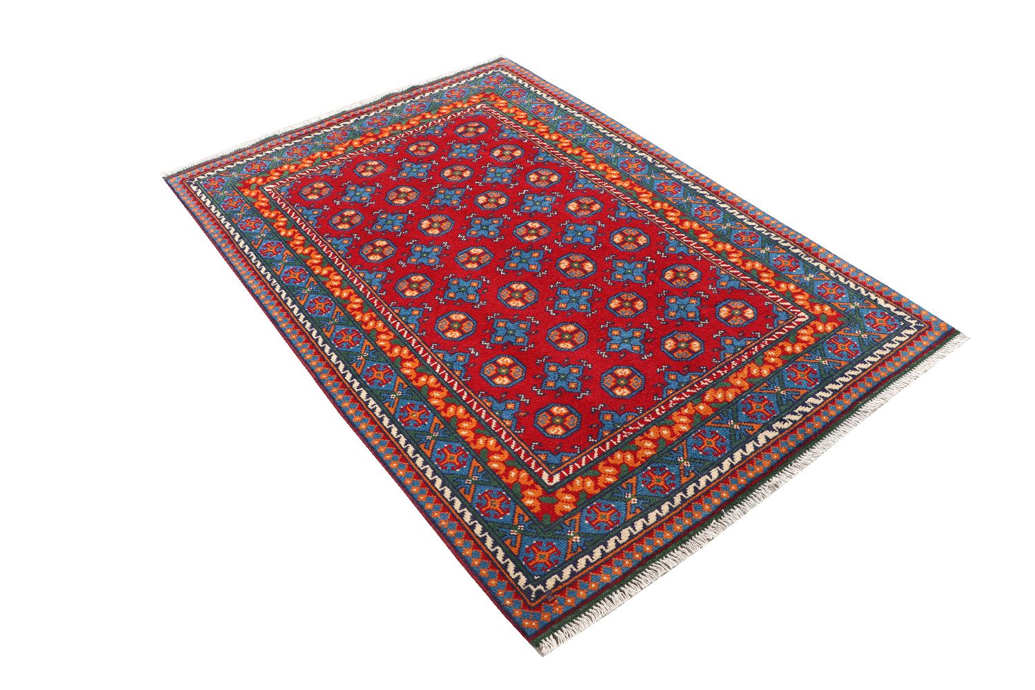 Afghan Akcha Rang Dar Teppich 120x180 Handgeknüpft Rot Durchgemustert Orient Kurzflor