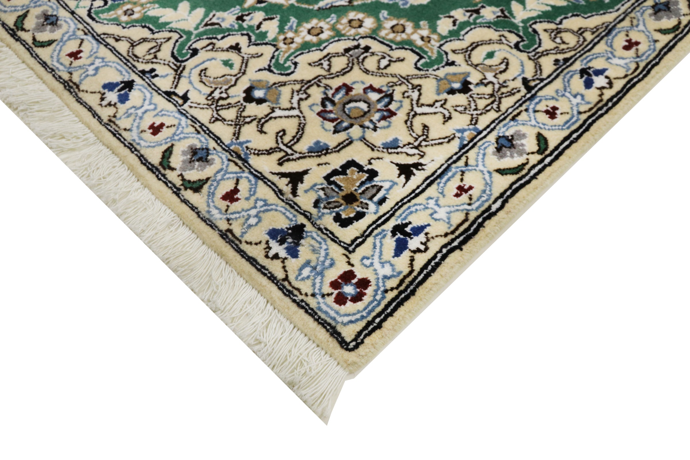 Perserteppich Nain 9LA 90x140 Handgeknüpft Grün Medaillon Orientalisch UNIKAT Kurzflor