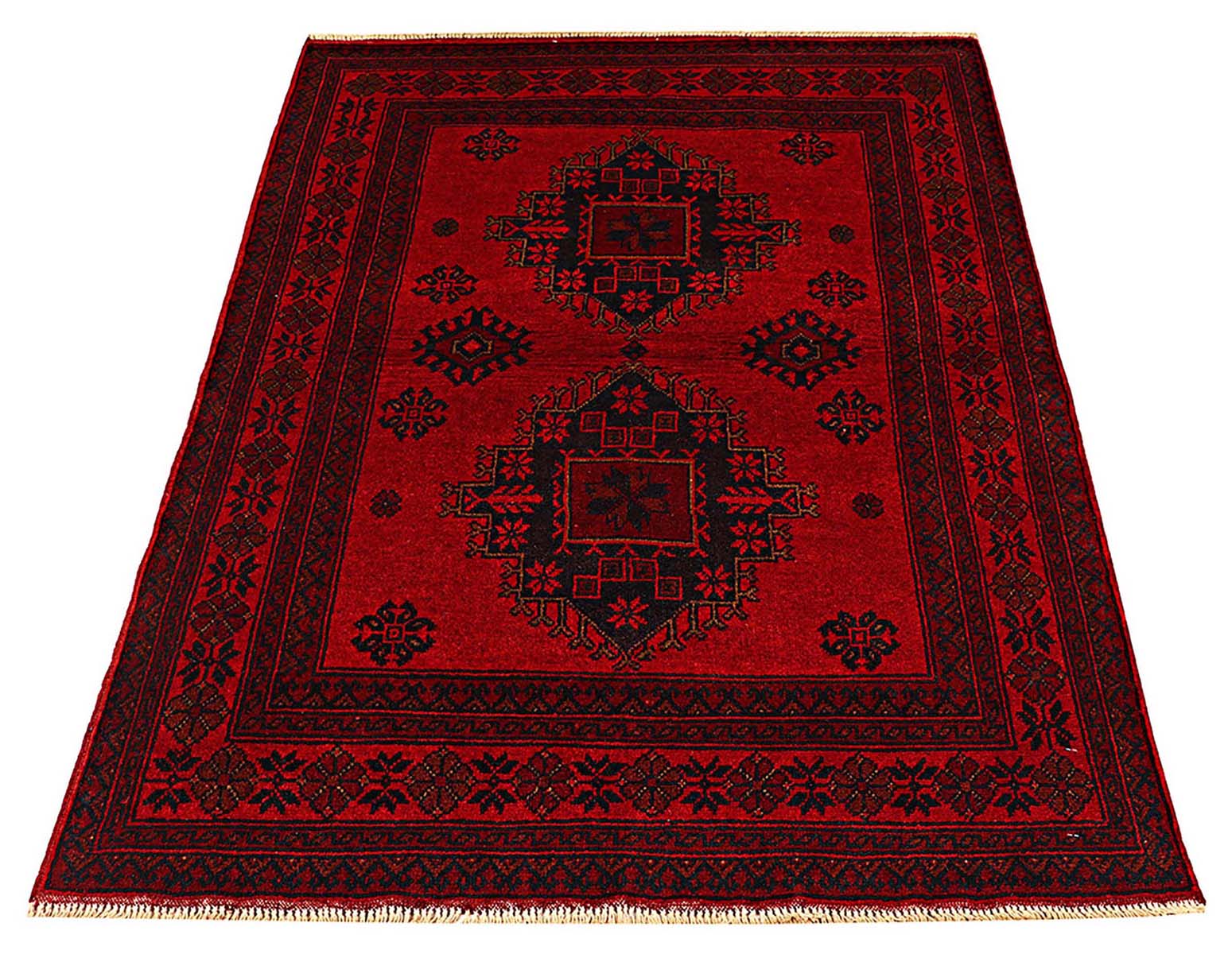 Afghan Khal Mohammadi Teppich 100x150 Handgeknüpft Braun Geometrisch Orient Kurzflor