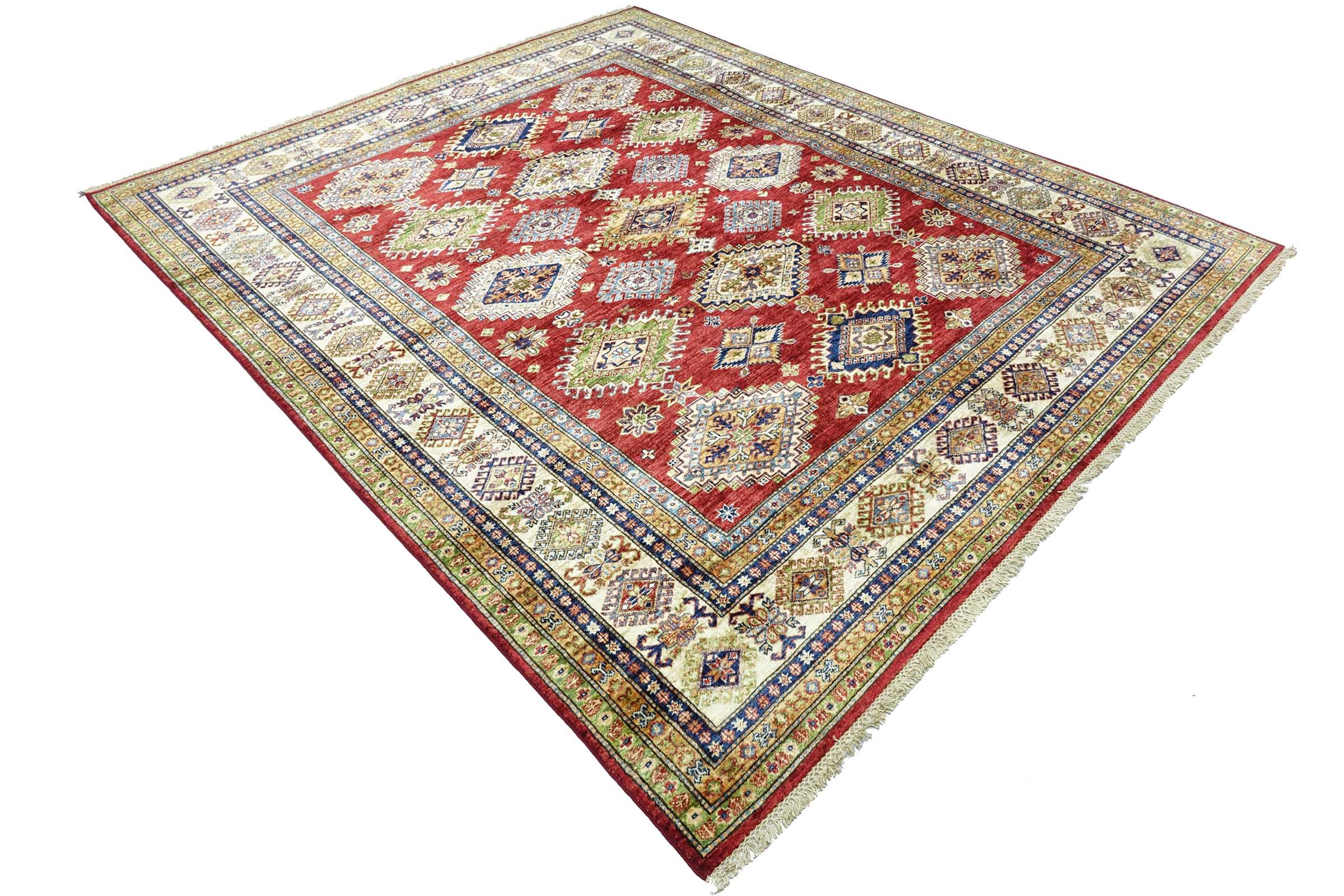 Afghan Feiner Kazak Teppich 240x290 Handgeknüpft Rot Geometrisch Orient Kurzflor