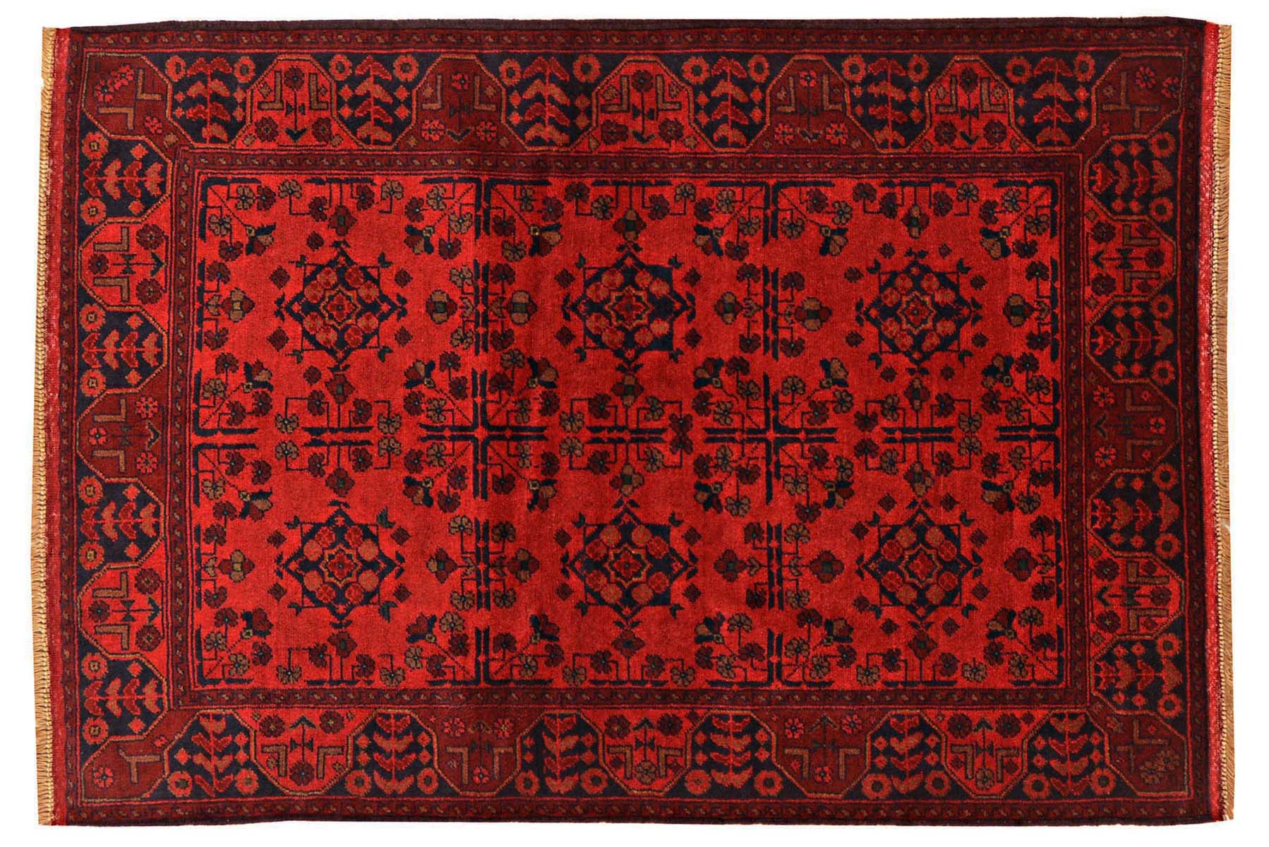 Afghan Khal Mohammadi Teppich 100x150 Handgeknüpft Braun Geometrisch Orient Kurzflor