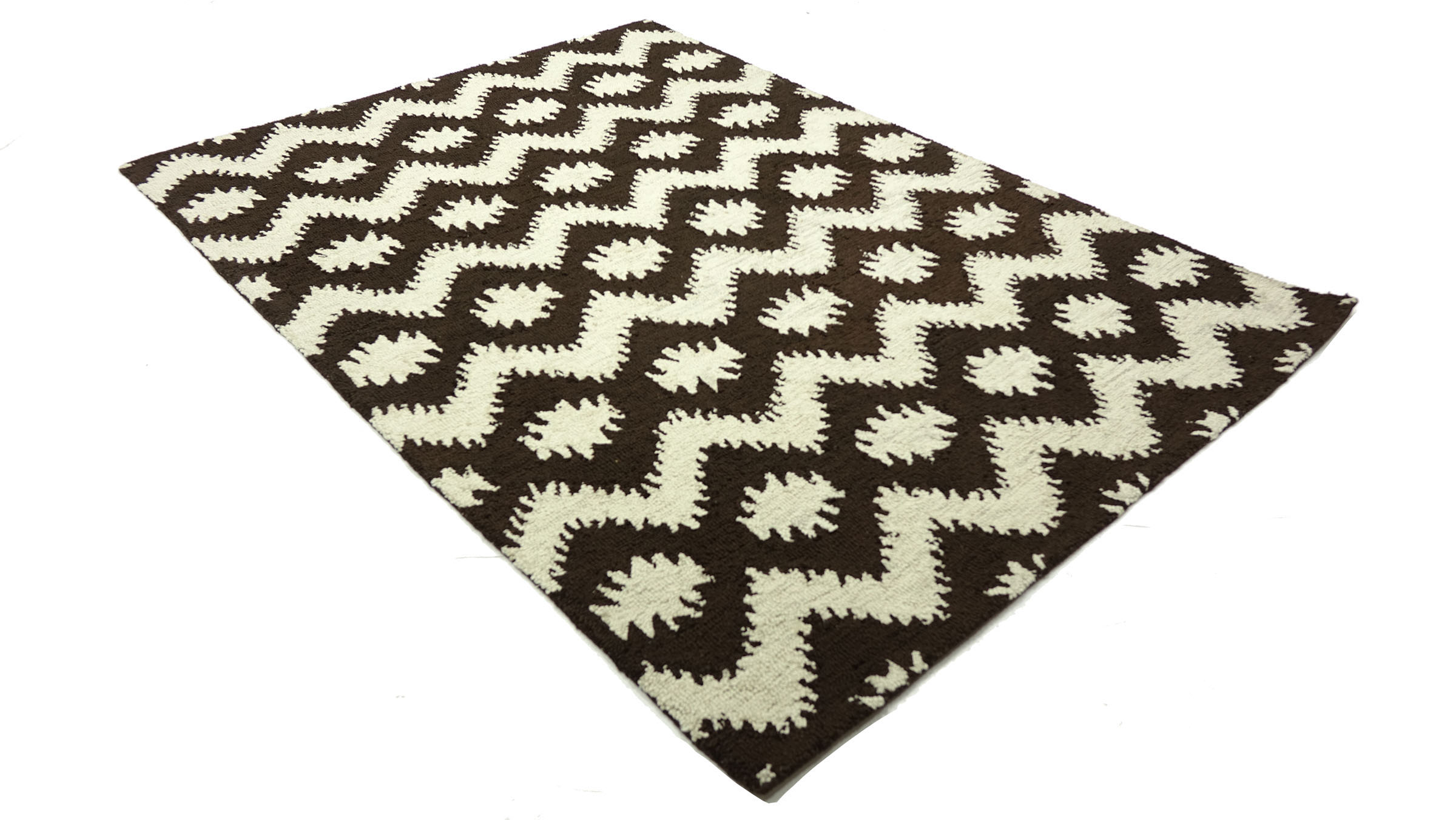 Handgefertigter Teppich 100x150 Braun Durchgemustert Handarbeit Handtuft Modern