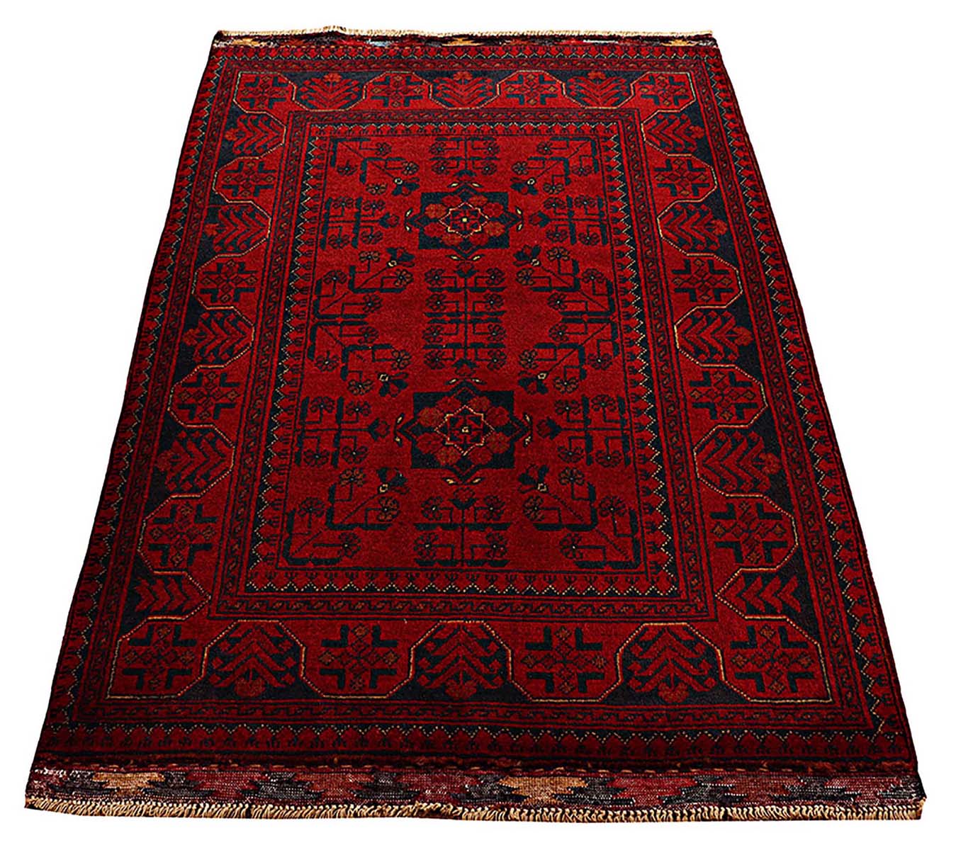 Afghan Khal Mohammadi Teppich 100x150 Handgeknüpft Braun Geometrisch Orient Kurzflor