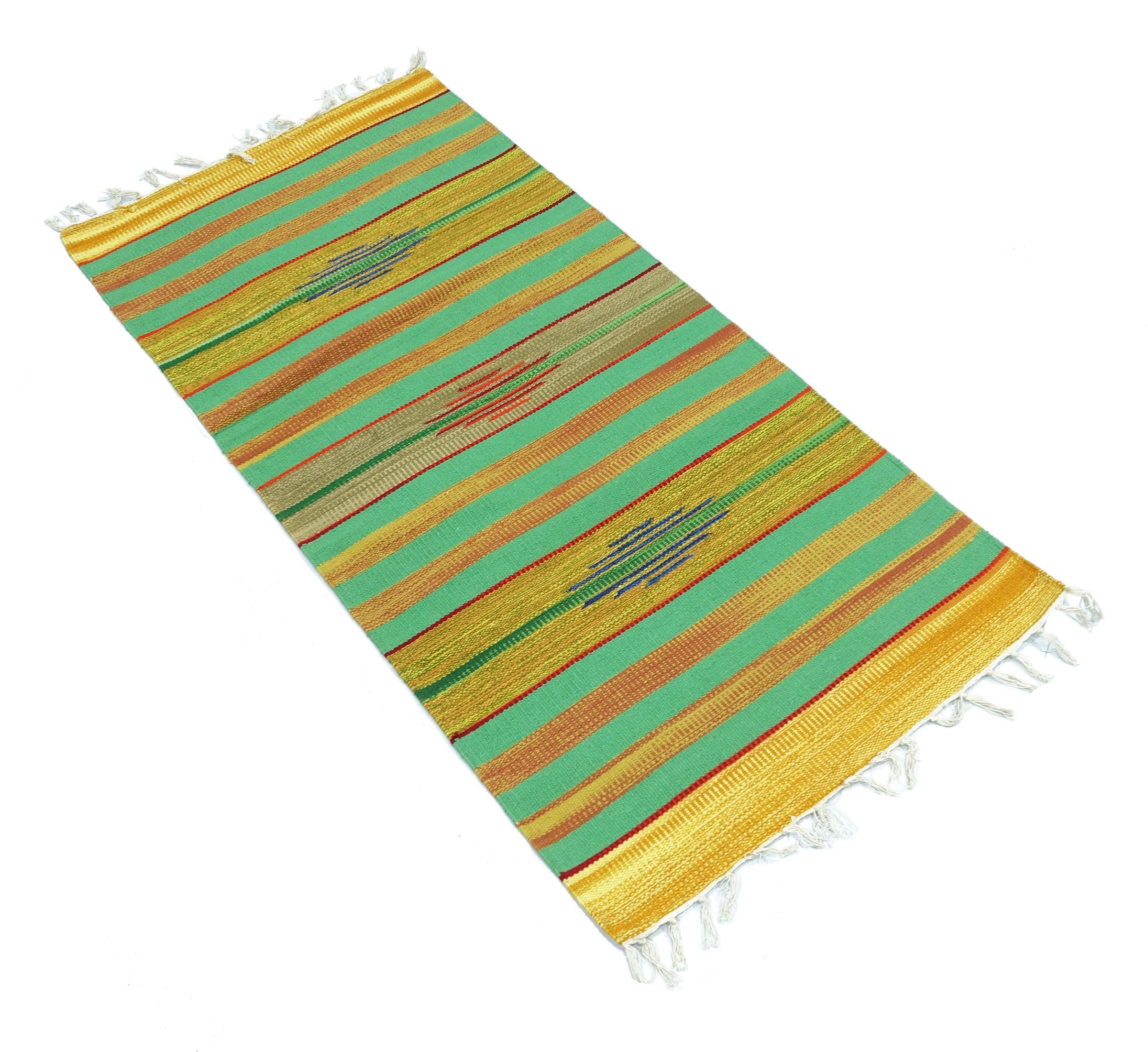 Knallbunter Kelim Teppich 60x120 Handgewebt Mehrfarbig Gestreift Handarbeit Gewebt