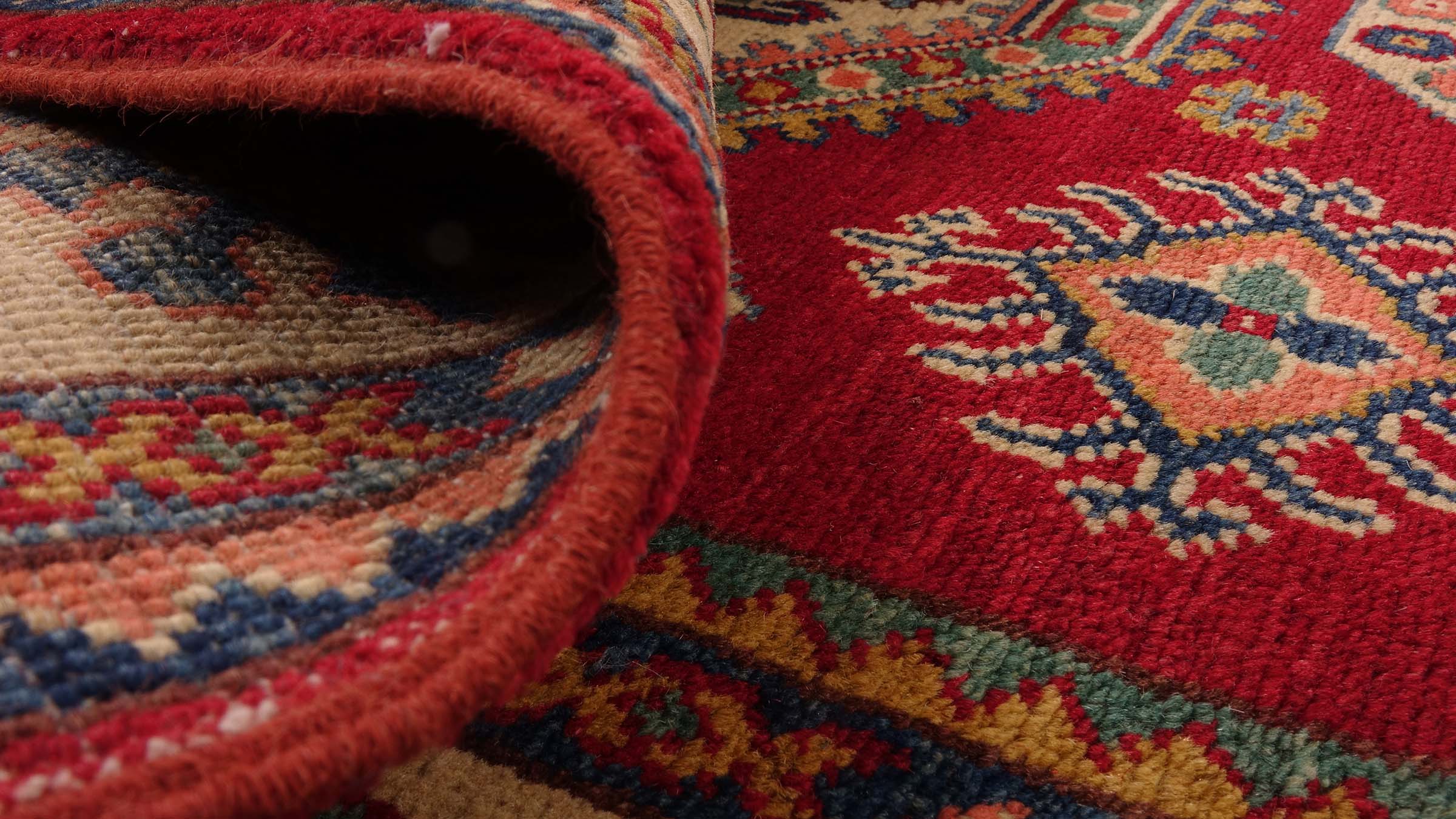 Kazak Teppich 120x180 Handgeknüpft Rosa Geometrisch Orientalisch UNIKAT Kurzflor