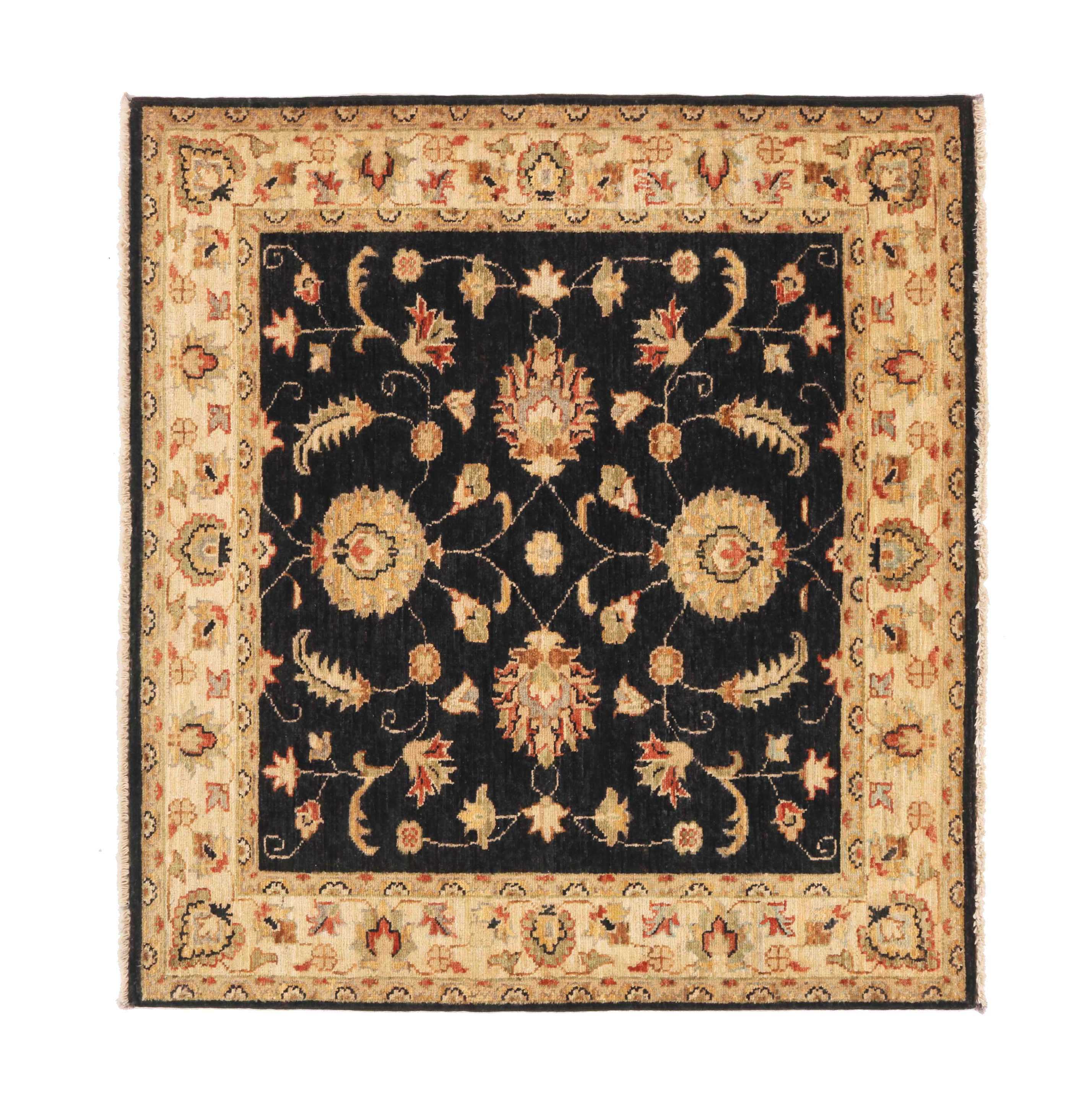 Chobi Ziegler Teppich 100x100 Handgeknüpft Quadratisch Beige Floral Orientalisch UNIKAT