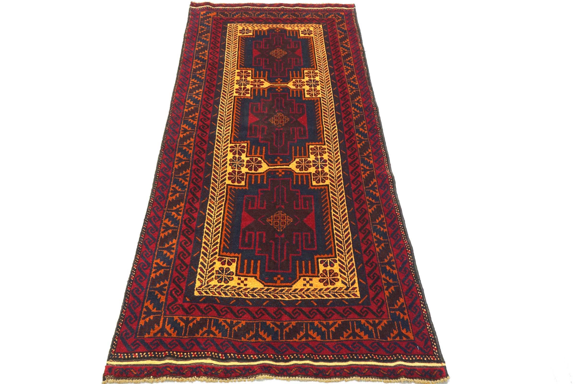 Afghan Belutsch Baluch 100x210 Handgeknüpft Orientteppich Beige Geometrisch