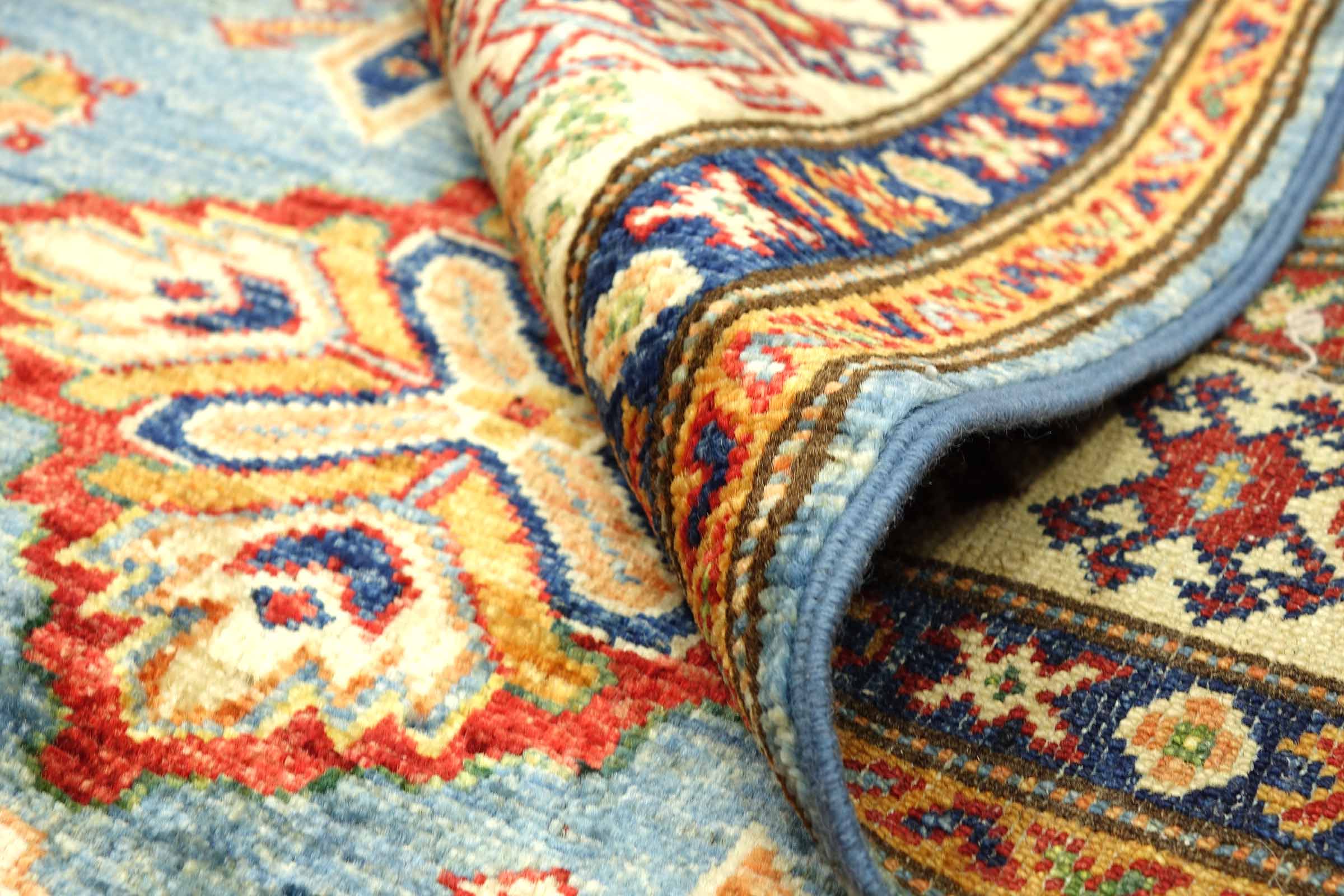 Afghan Kazak Fein 100x150 Handgeknüpft Orientteppich Blau Umrandung Wolle