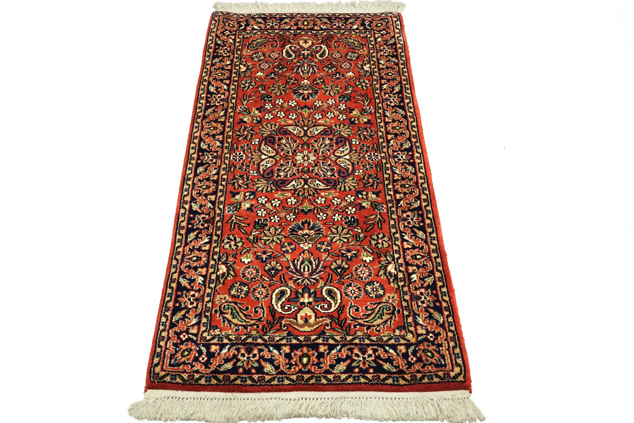 Sarough Teppich 70x140 Handgeknüpft Orange Floral Wolle Kurzflor Rug