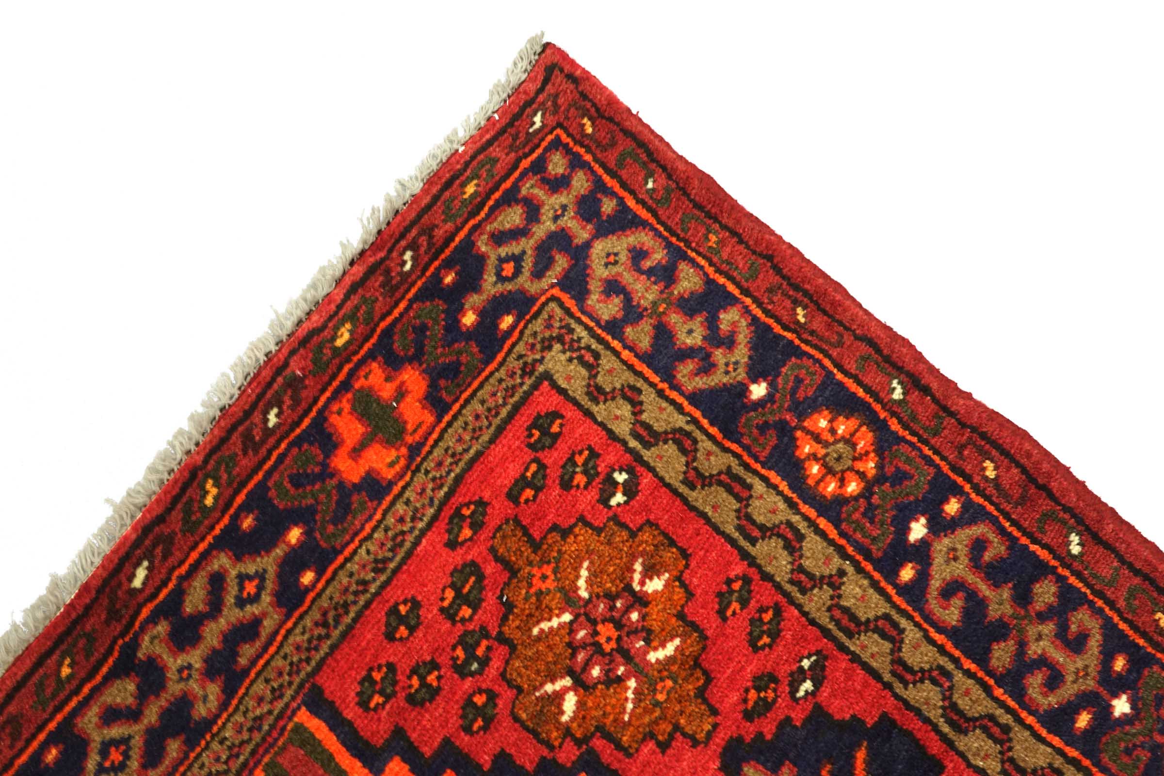 Perser Hamadan 100x140 Handgeknüpft Orientteppich Rot Umrandung Wolle Kurzflor