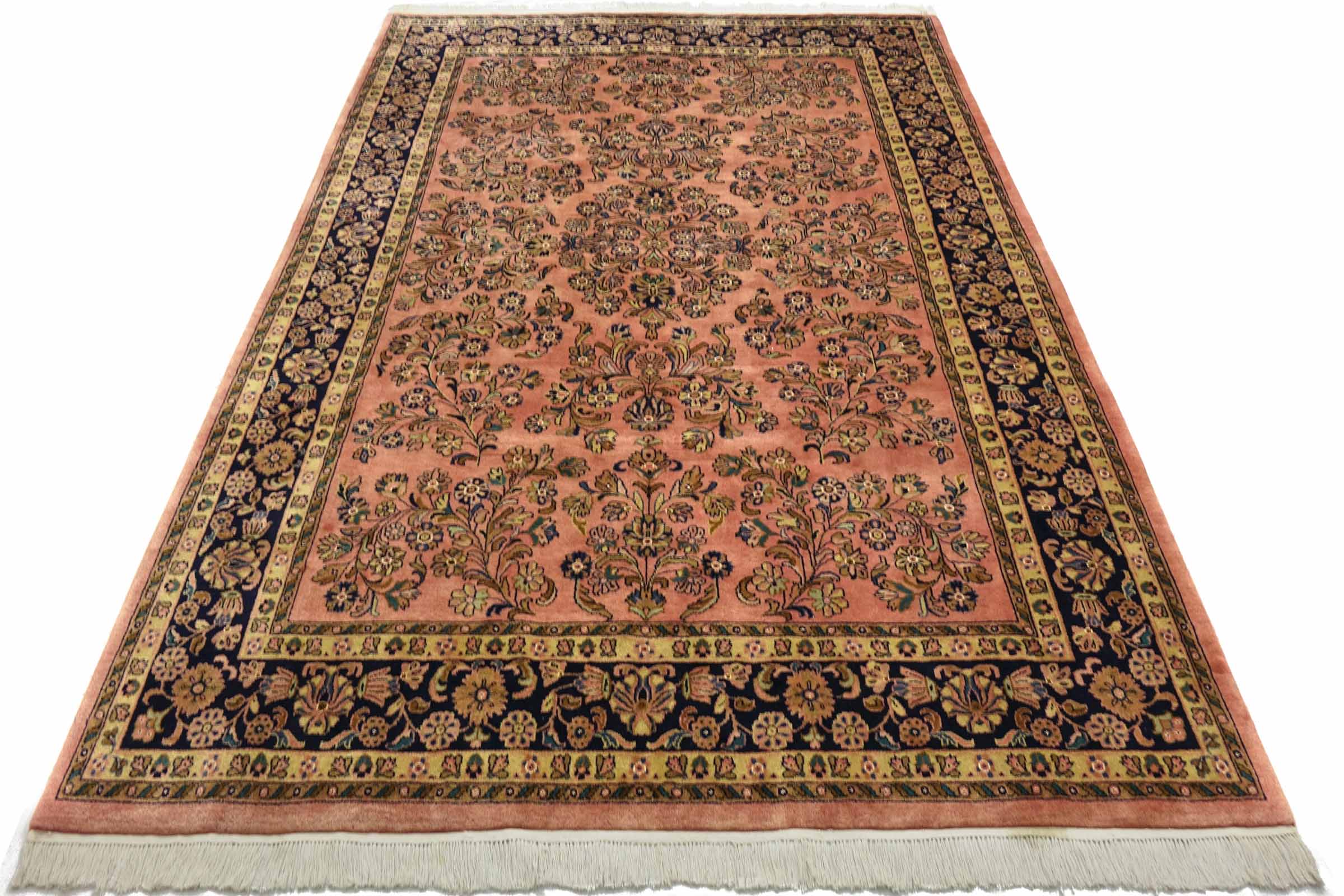 Sarough Teppich 200x300 Handgeknüpft Rosa Floral Wolle Kurzflor Rug