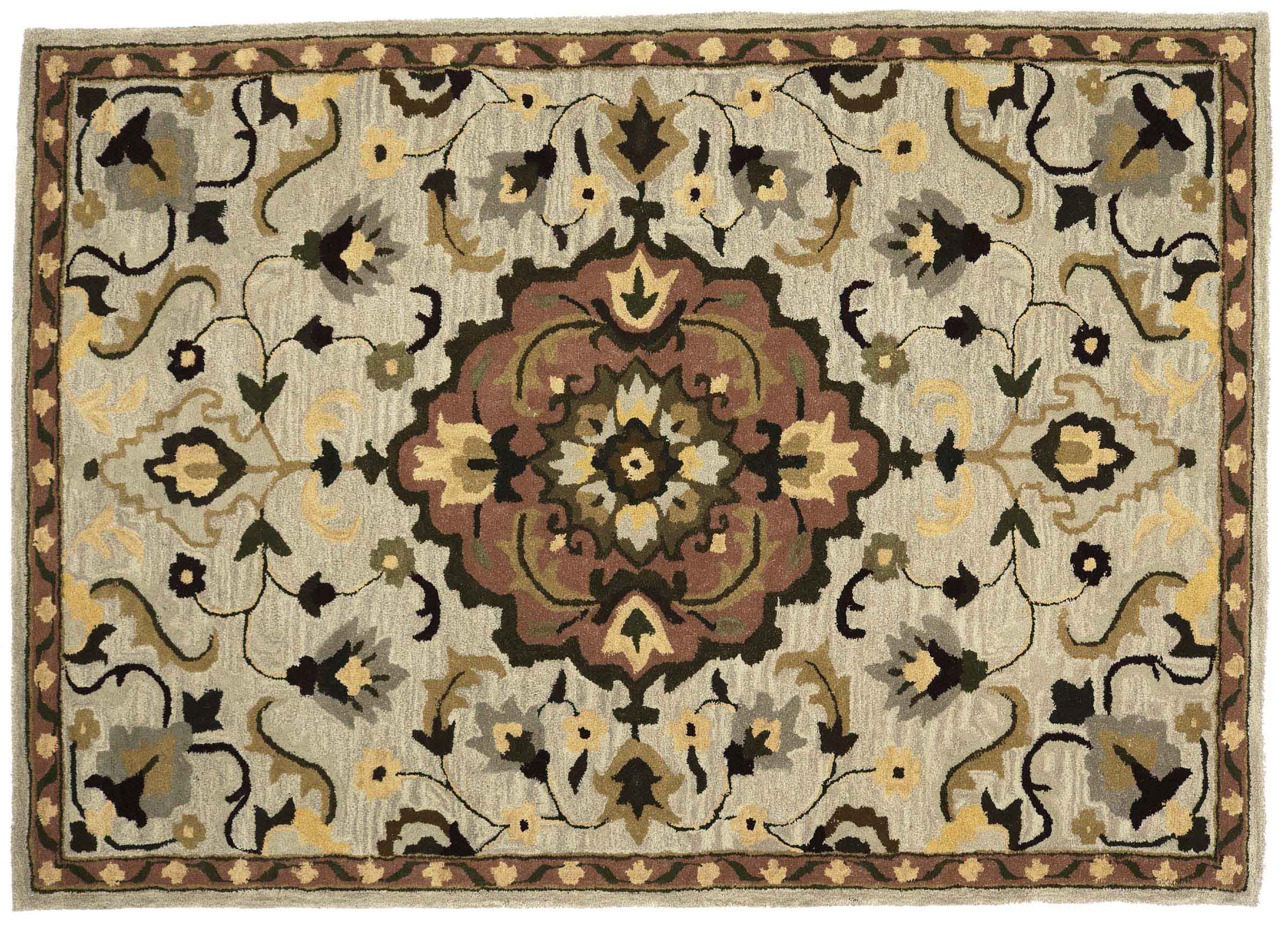 Handgefertigter Teppich 160x230 Beige Medaillon Handarbeit Handtuft Modern