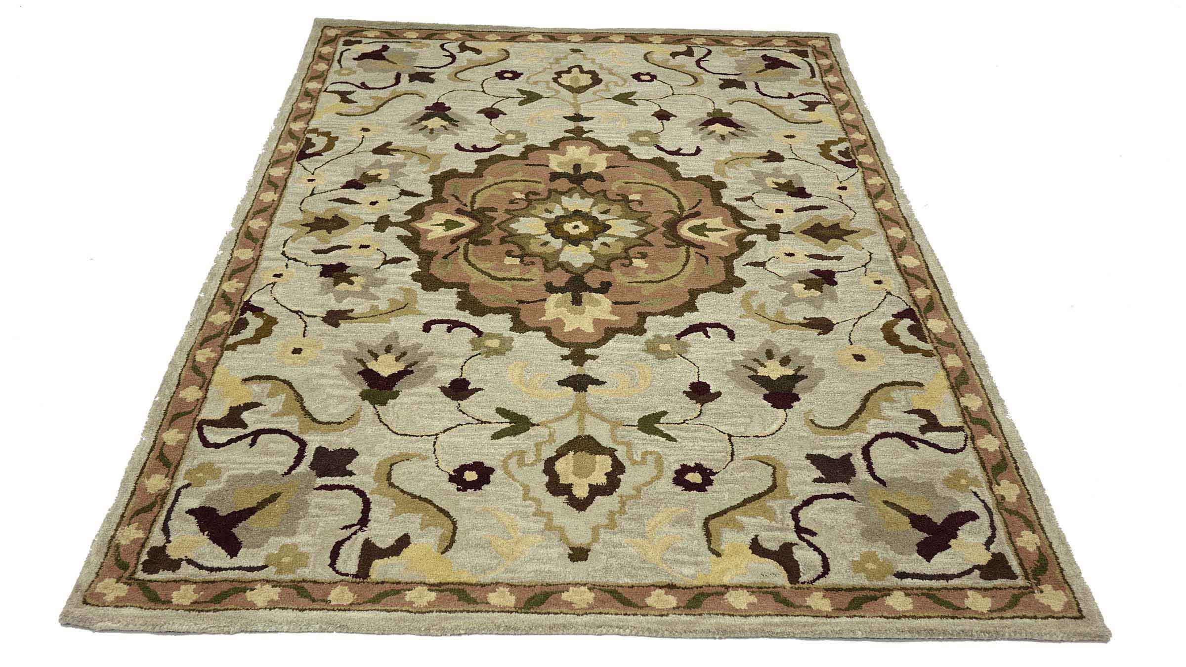 Handgefertigter Teppich 160x230 Beige Medaillon Handarbeit Handtuft Modern