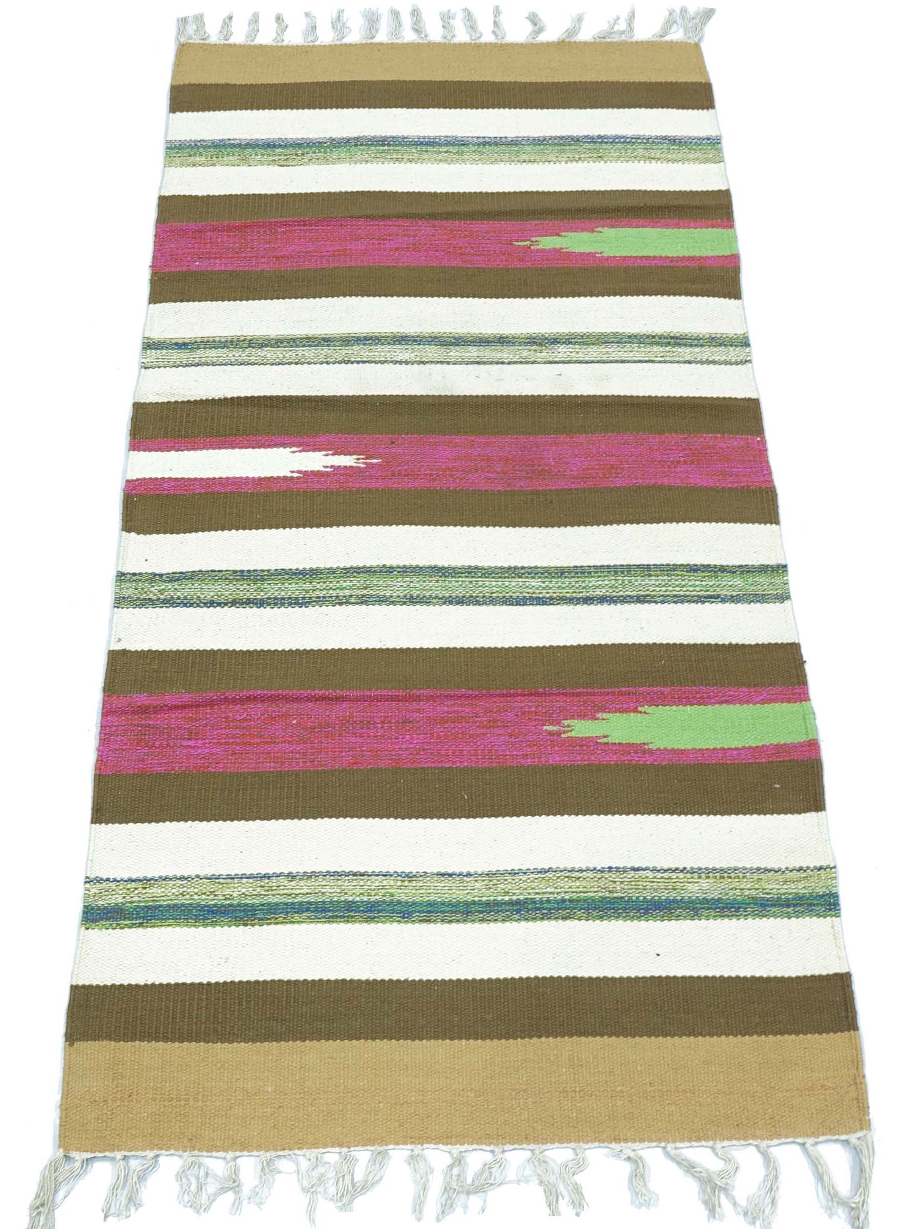 Knallbunter Kelim Teppich 60x120 Handgewebt Mehrfarbig Streifen Handarbeit Gewebt