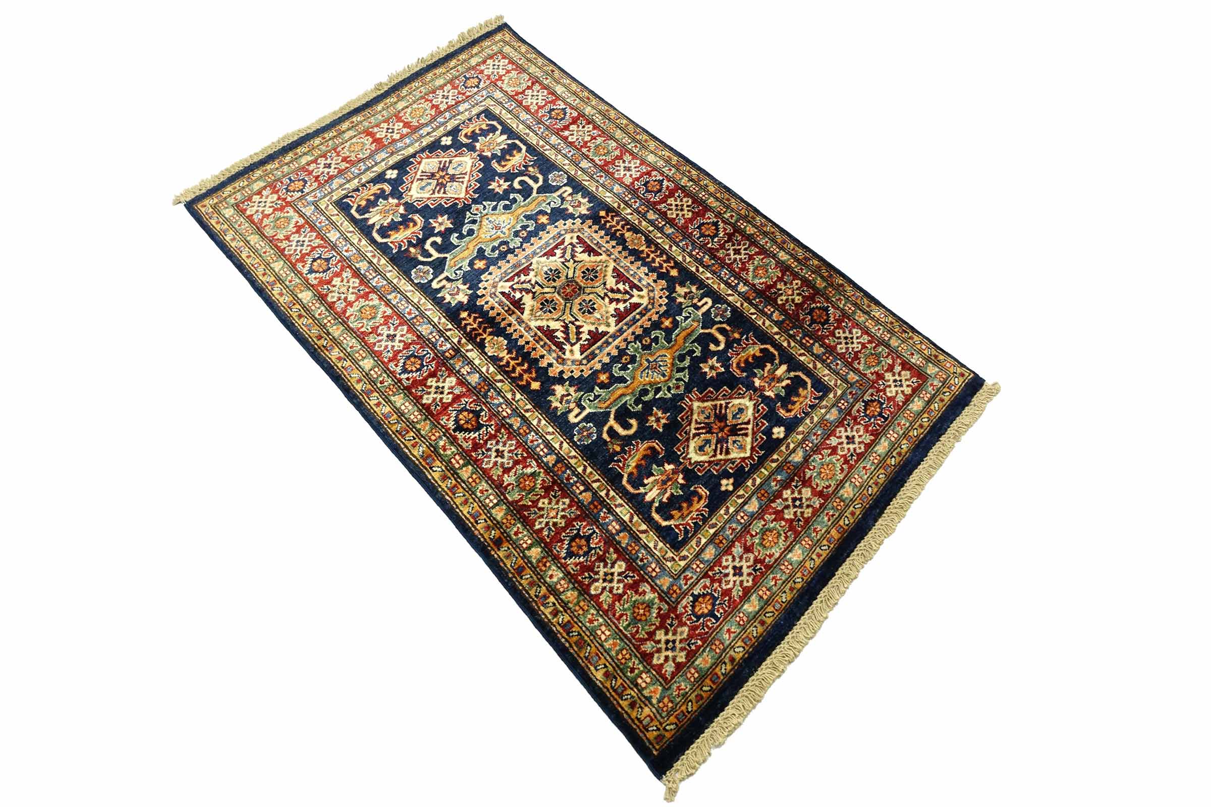 Afghan Kazak Fein 100x150 Handgeknüpft Orientteppich Blau Umrandung Wolle