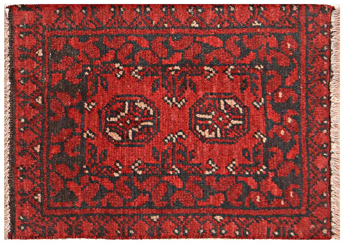 Afghan Aqcha Poshti Teppich 40x60 Handgeknüpft Rot Geometrisch Orient Kurzflor
