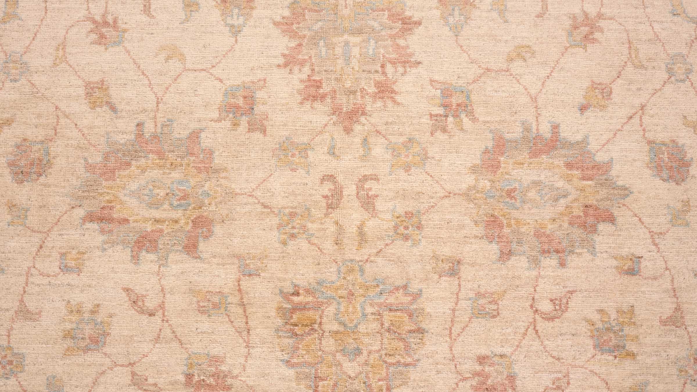 Chobi Ziegler Teppich 170x240 Handgeknüpft Beige Floral Orientalisch UNIKAT Kurzflor