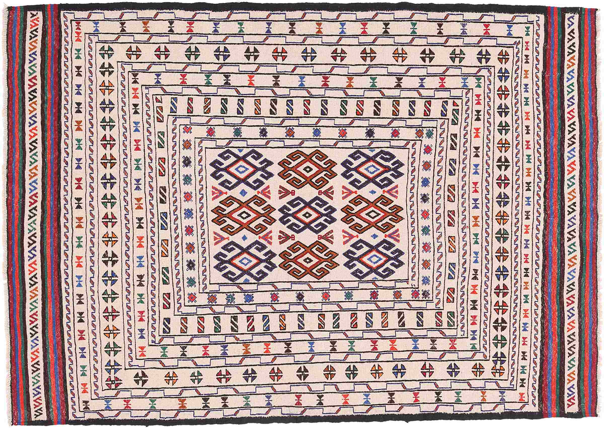 Afghan Kelim Gol Barjasta Teppich 120x180 Handgewebt Beige Geometrisch Handarbeit