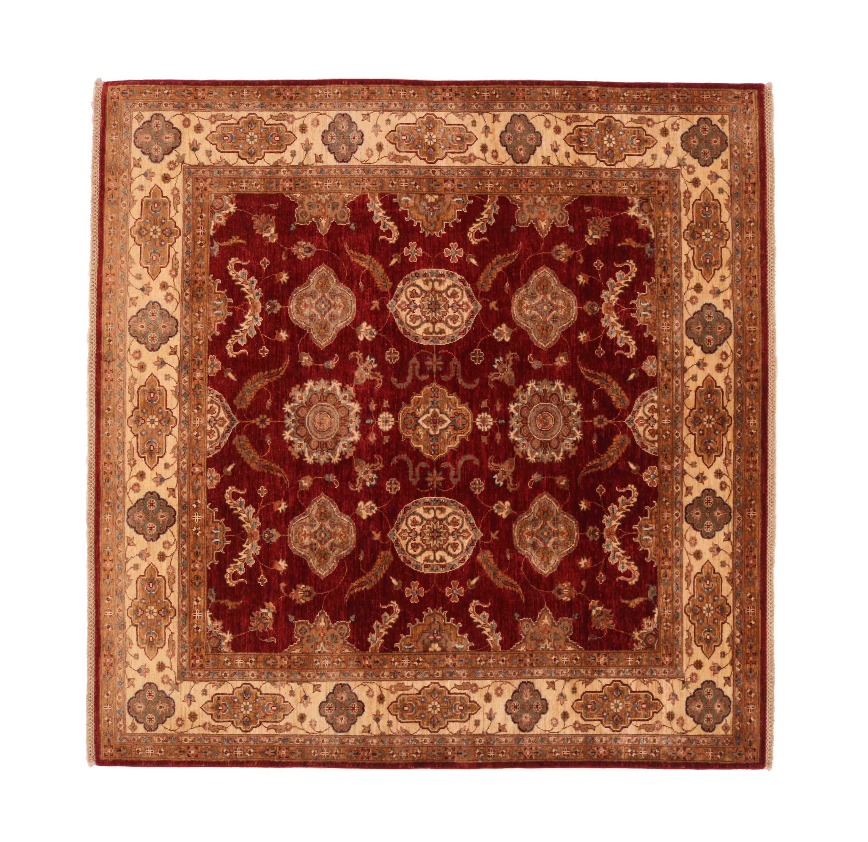 Chobi Ziegler Teppich 200x300 Handgeknüpft Rot Floral Orientalisch UNIKAT Kurzflor
