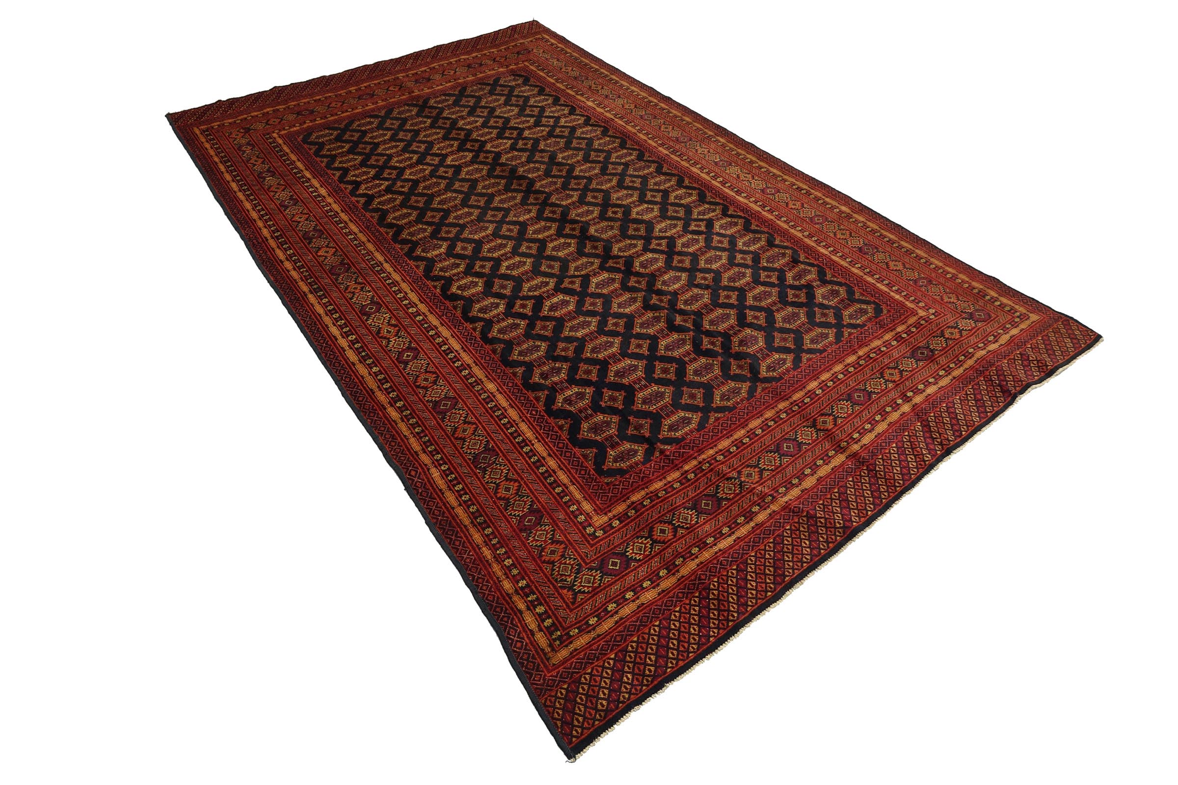 Afghan Mauri 200x300 Handgeknüpft Teppich Blau Geometrisch Kurzflor Orient Rug