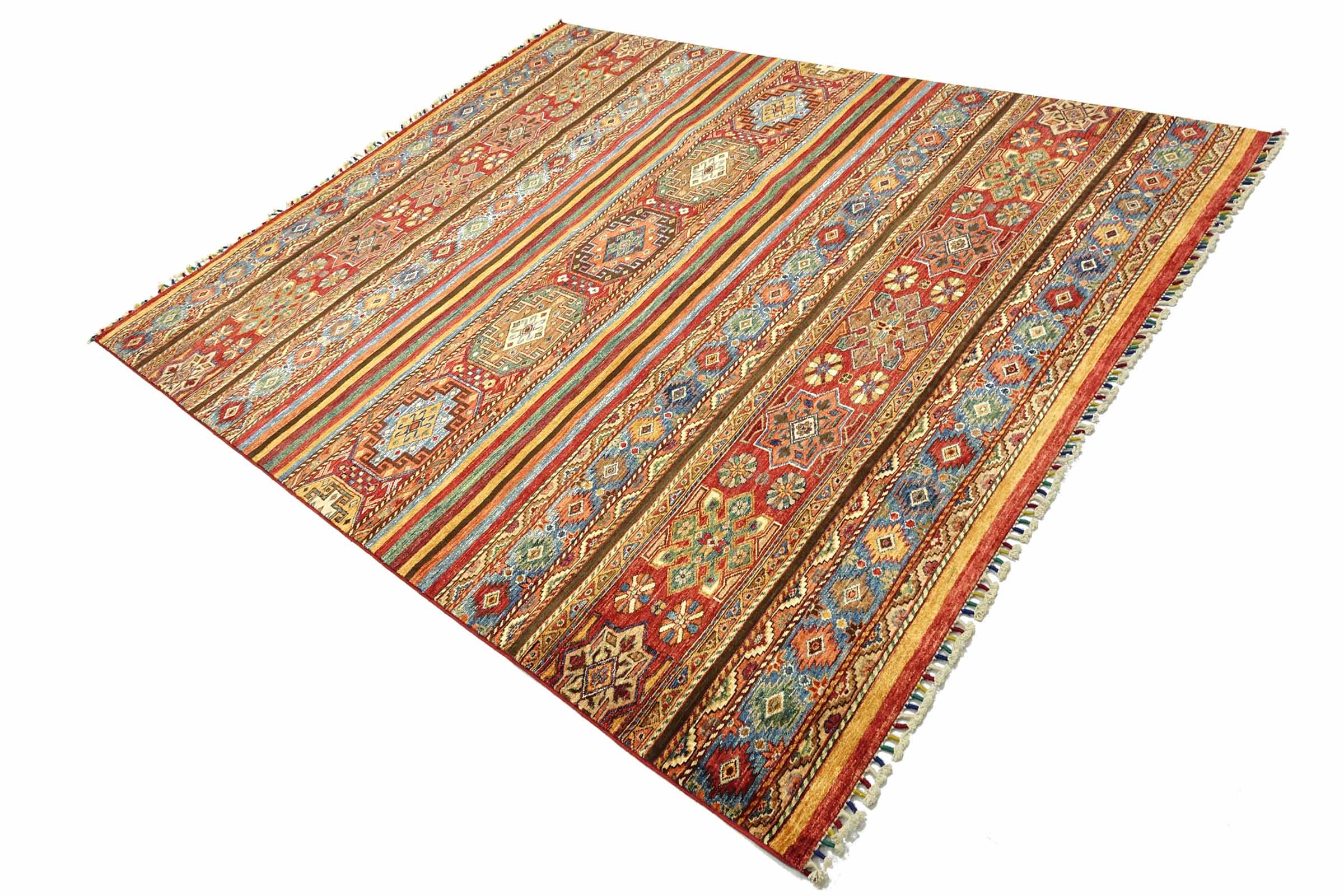 Afghan Khorjin Shaal 220x300 Handgeknüpft Orientteppich Rot Streifen Wolle