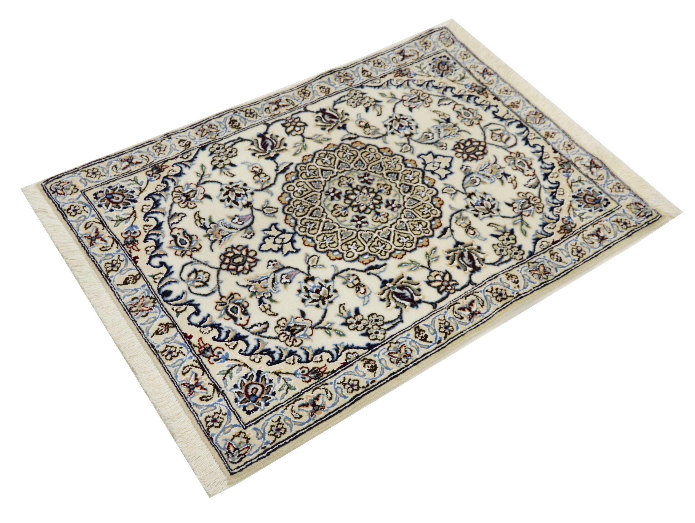 Perserteppich Nain 9LA 60x90 Handgeknüpft Weiß Medaillon Orientalisch UNIKAT Kurzflor
