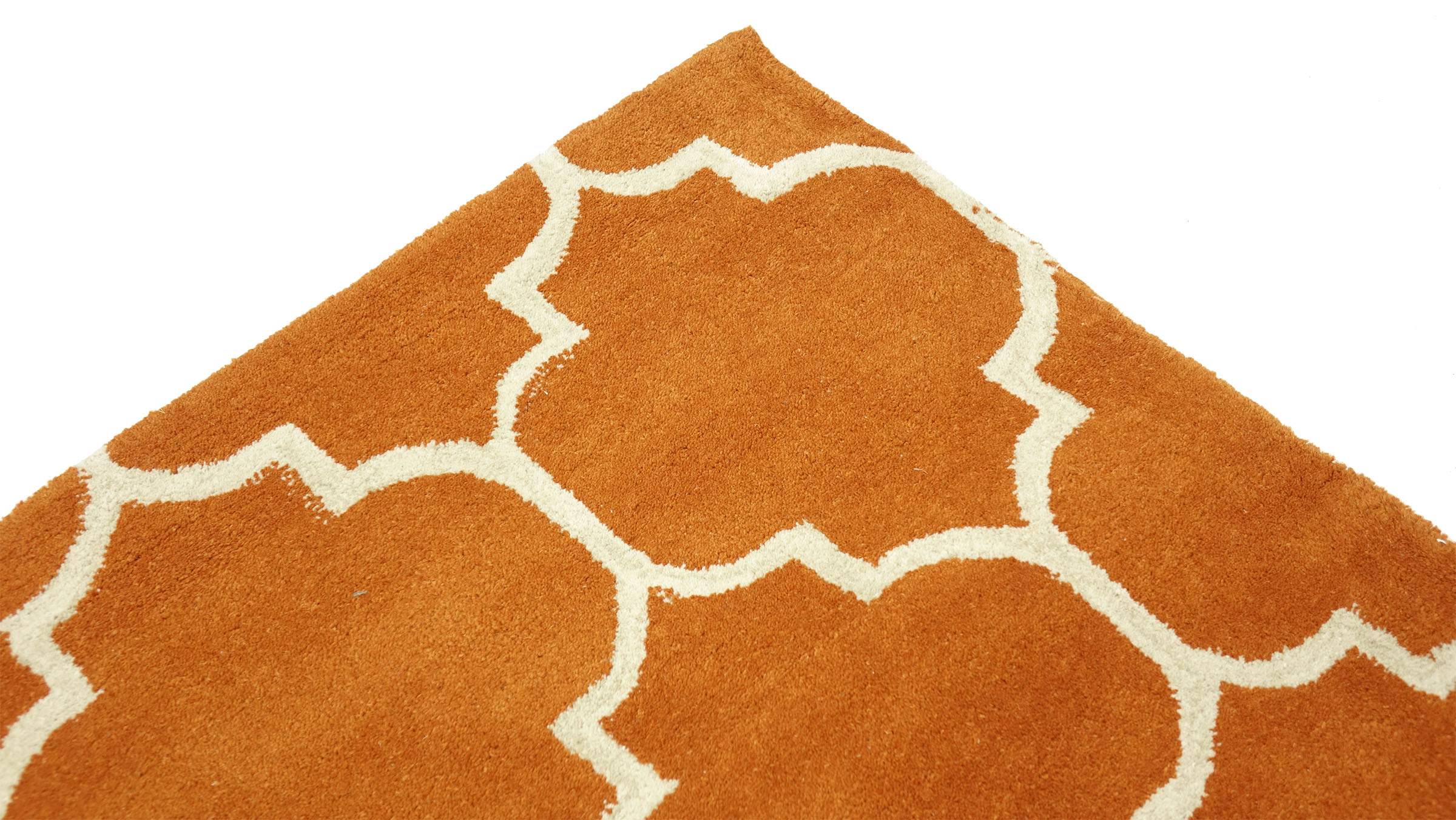 Handgefertigter Teppich 100x150 Orange Ornamente Handarbeit Handtuft Modern