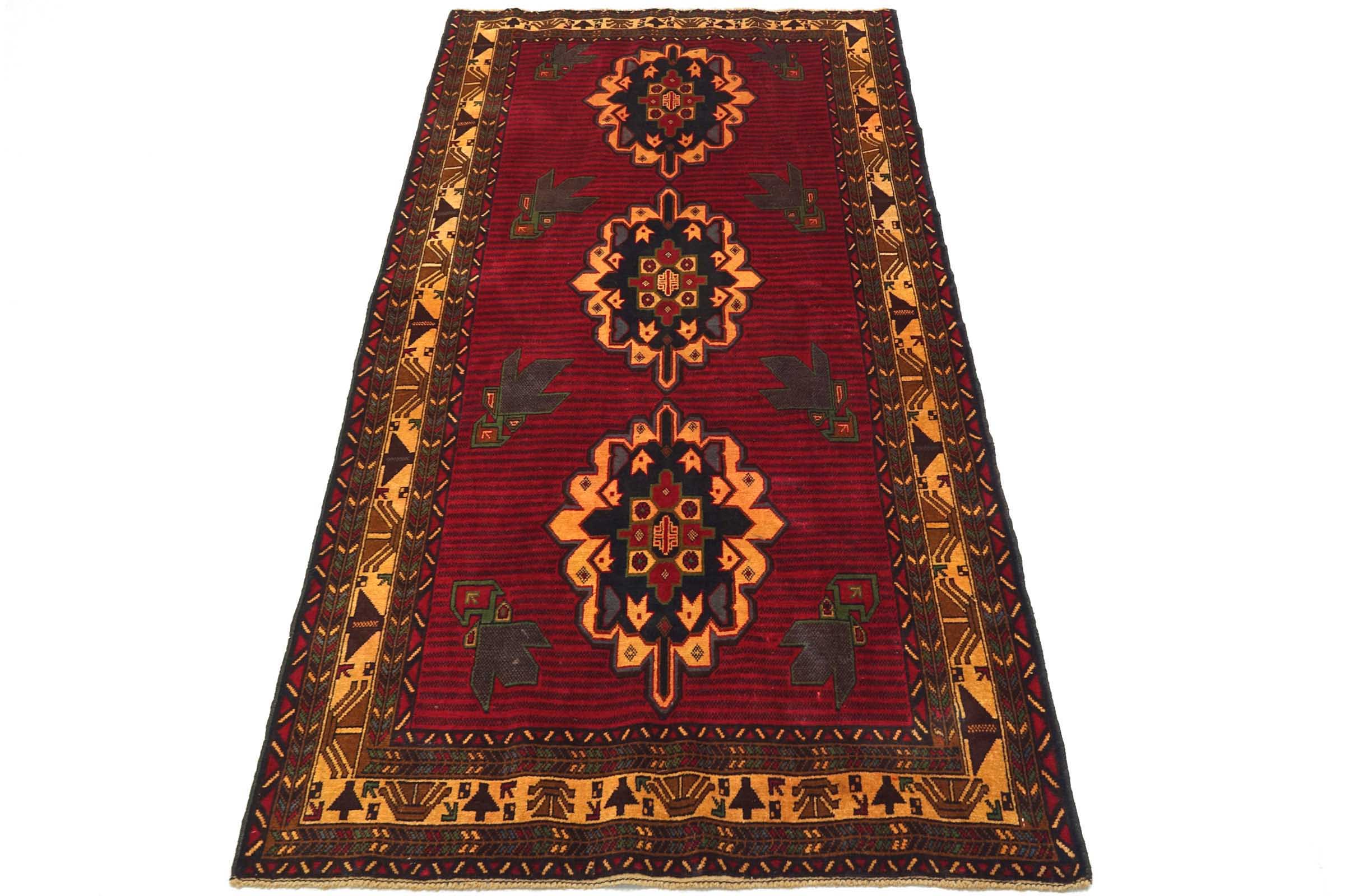 Afghan Belutsch Baluch 120x210 Handgeknüpft Orientteppich Rot Geometrisch Wolle