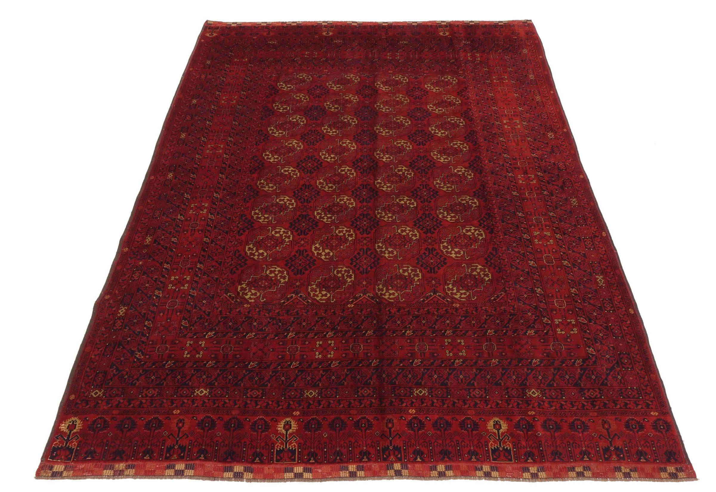 Afghan Teppich Turkmene 200x300 Handgeknüpft Rot Geometrisch Orientalisch UNIKAT