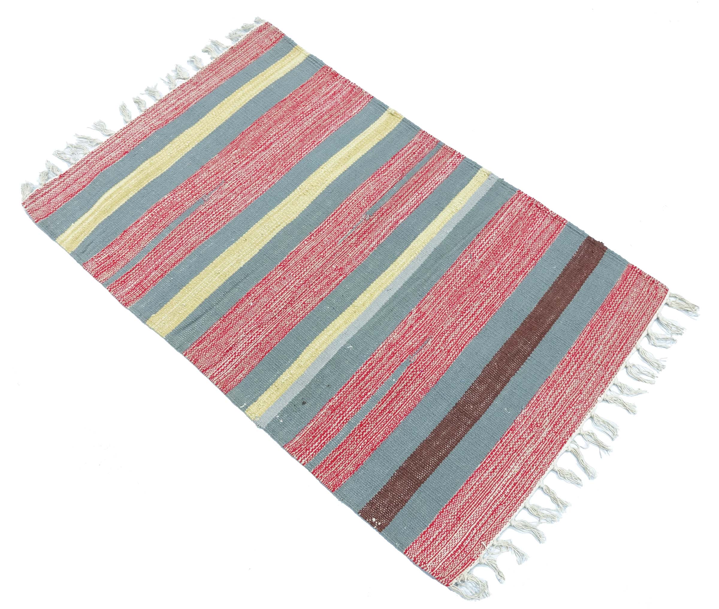 Knallbunter Kelim Teppich 60x90 Handgewebt Mehrfarbig Gestreift Handarbeit Gewebt